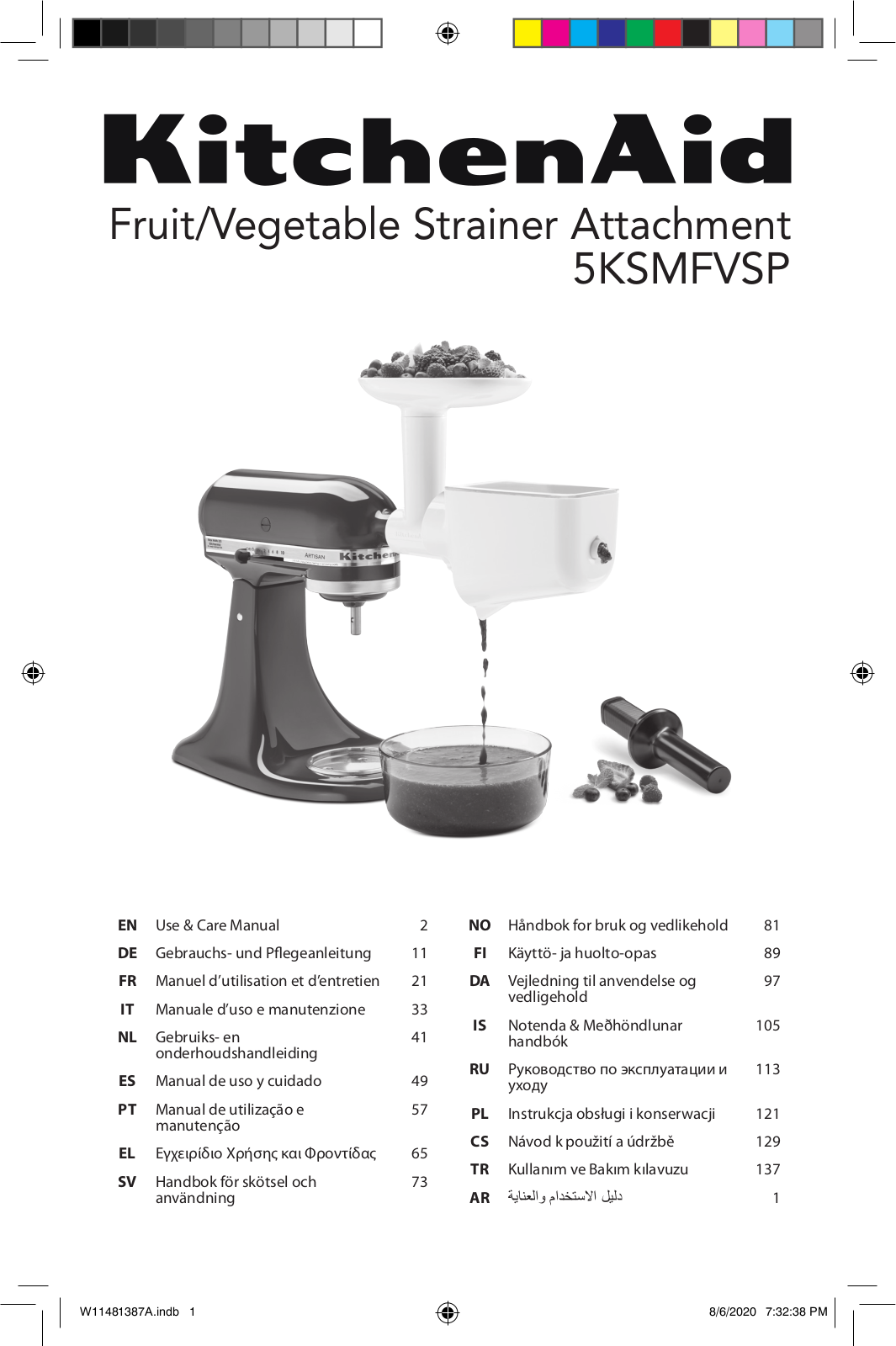 KitchenAid 5KSMFVSP Owner's Manual