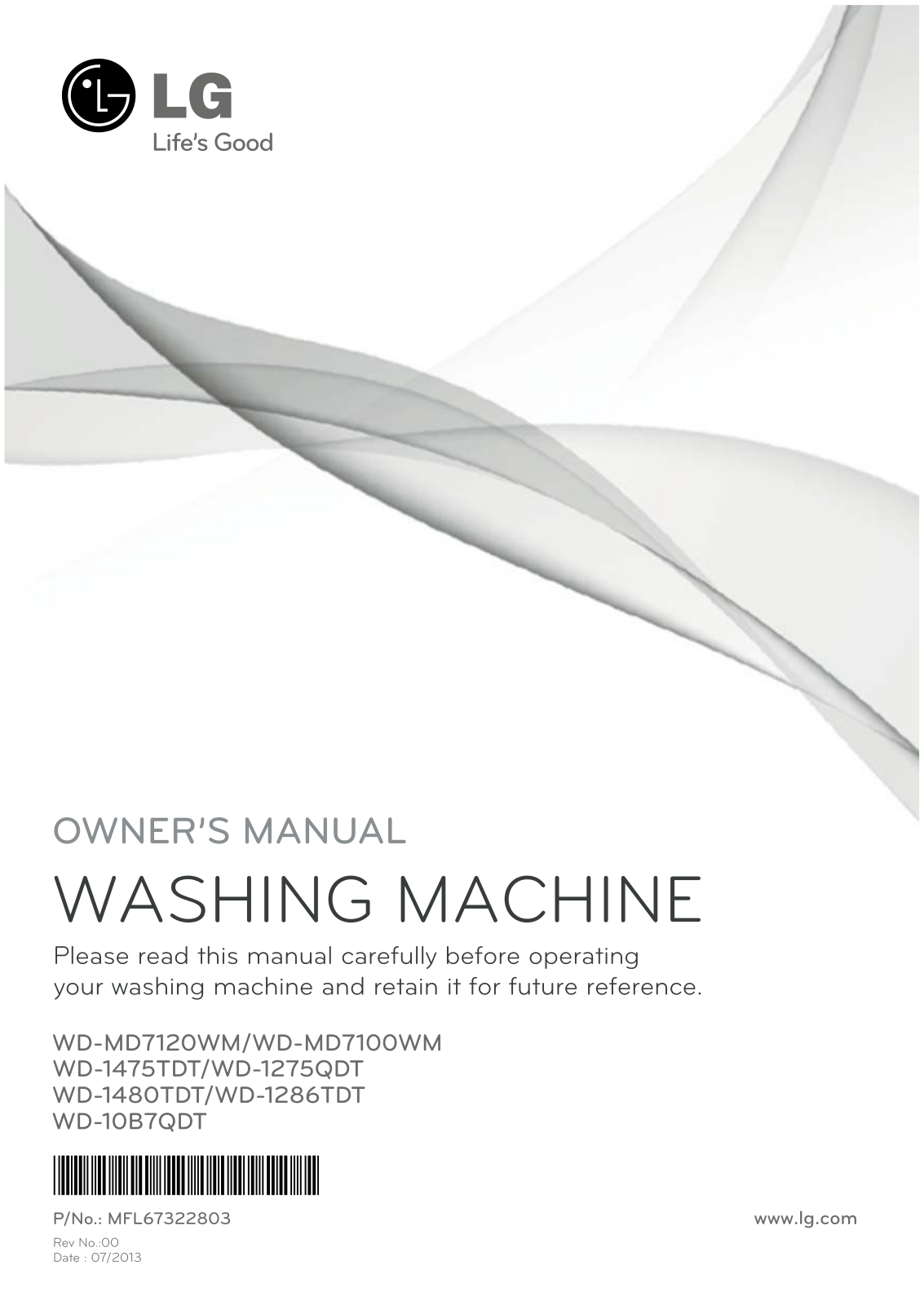 LG WD-10B7QDT, WD-1286TDT Owner’s Manual