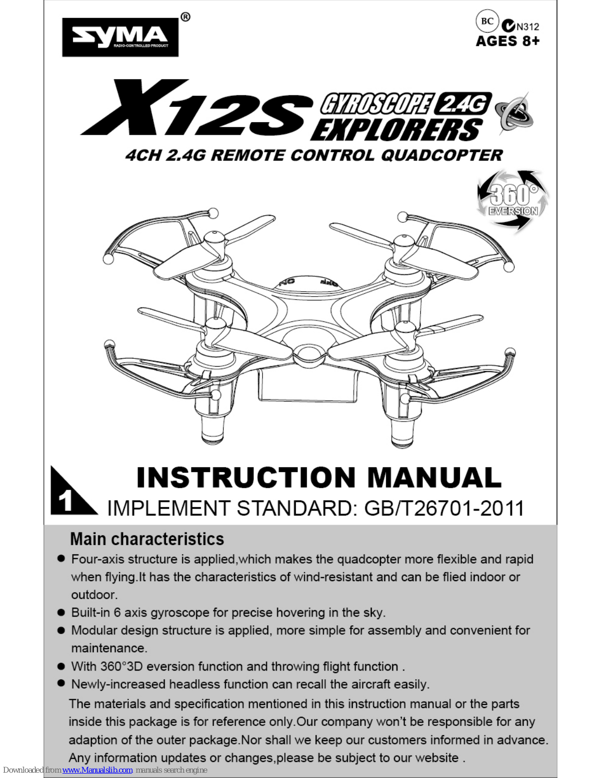 SYMA X12S Explorers, X12S Instruction Manual