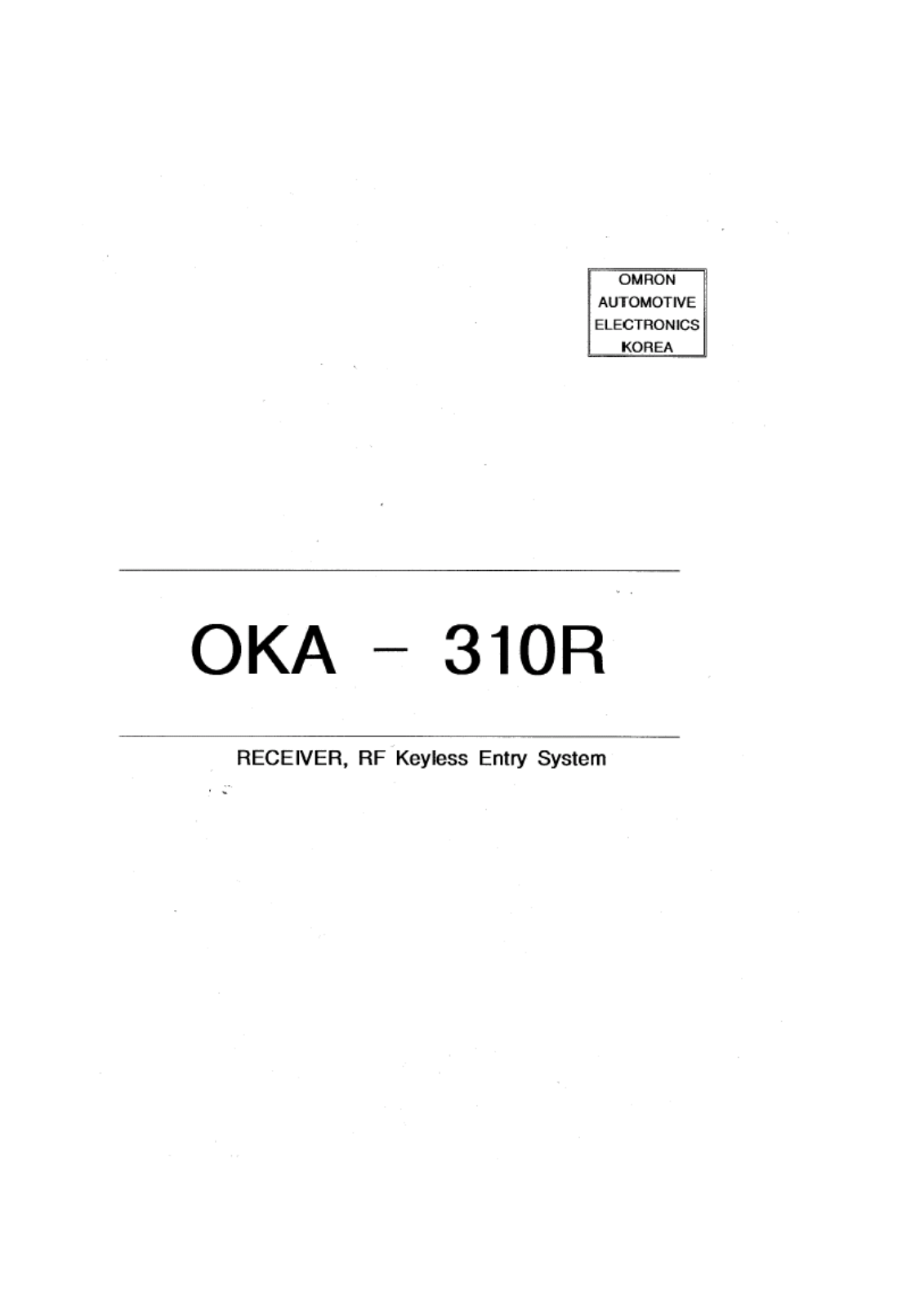 Omron Automotive Electronics Korea OKA 310R User Manual