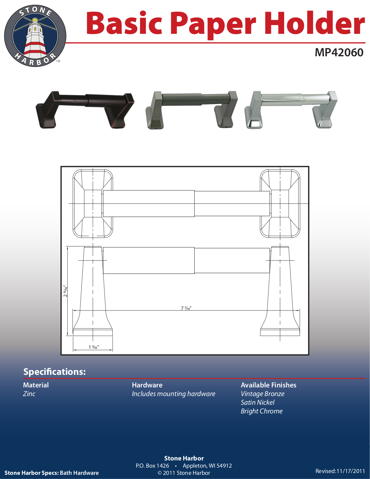 Stone Harbor Hardware STHH1105 Specifications - ManualMachine.com