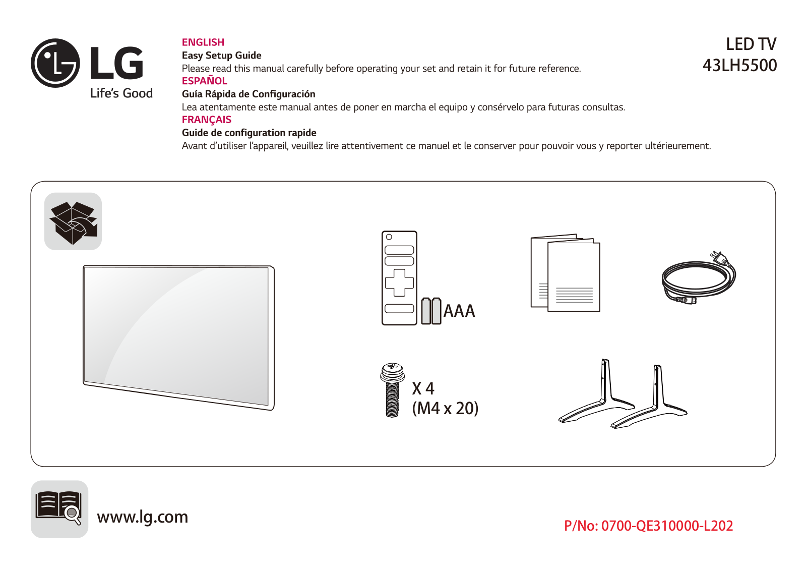 LG 43LH5500 QUICK SETUP GUIDE