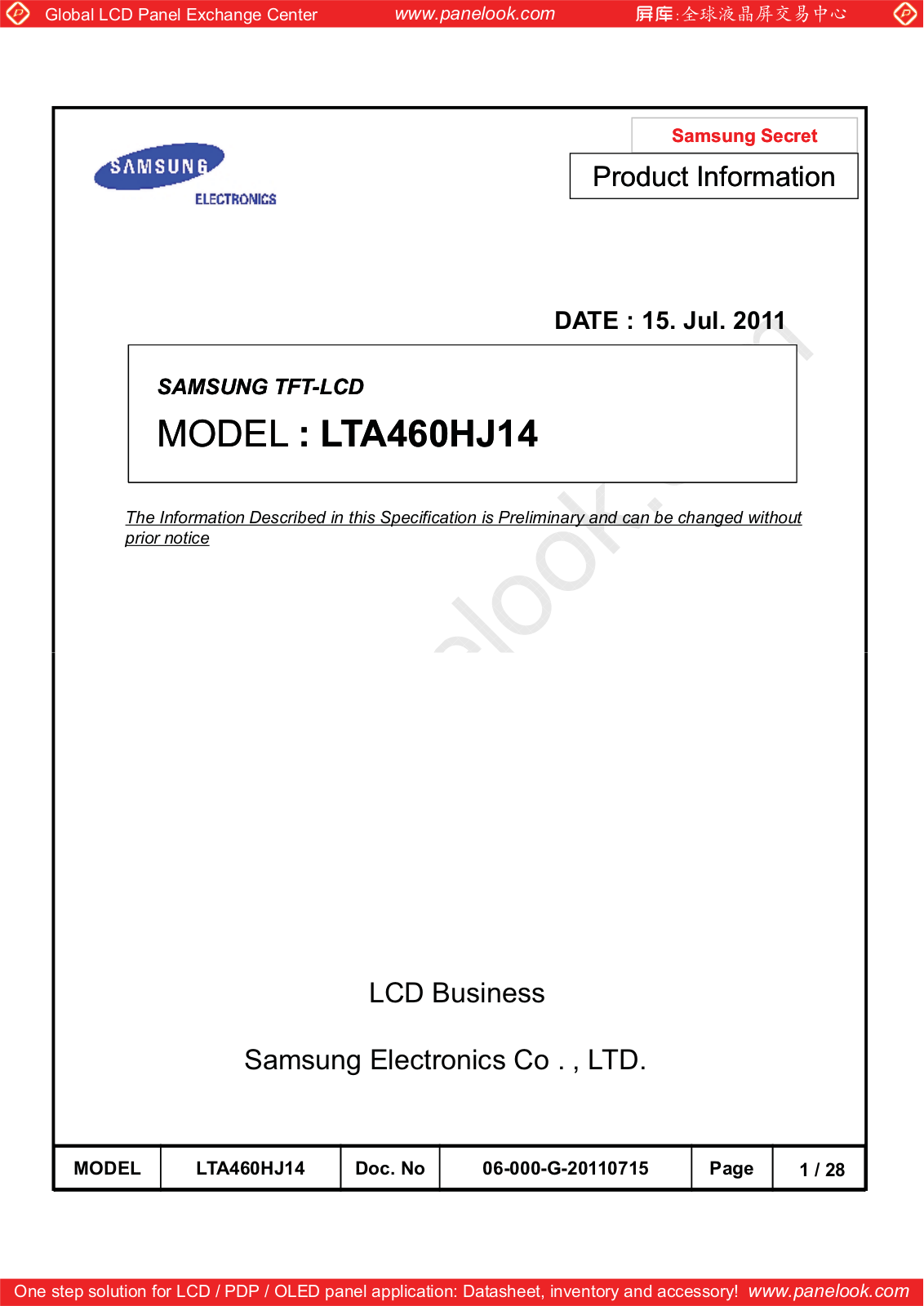 SAMSUNG LTA460HJ14 Specification