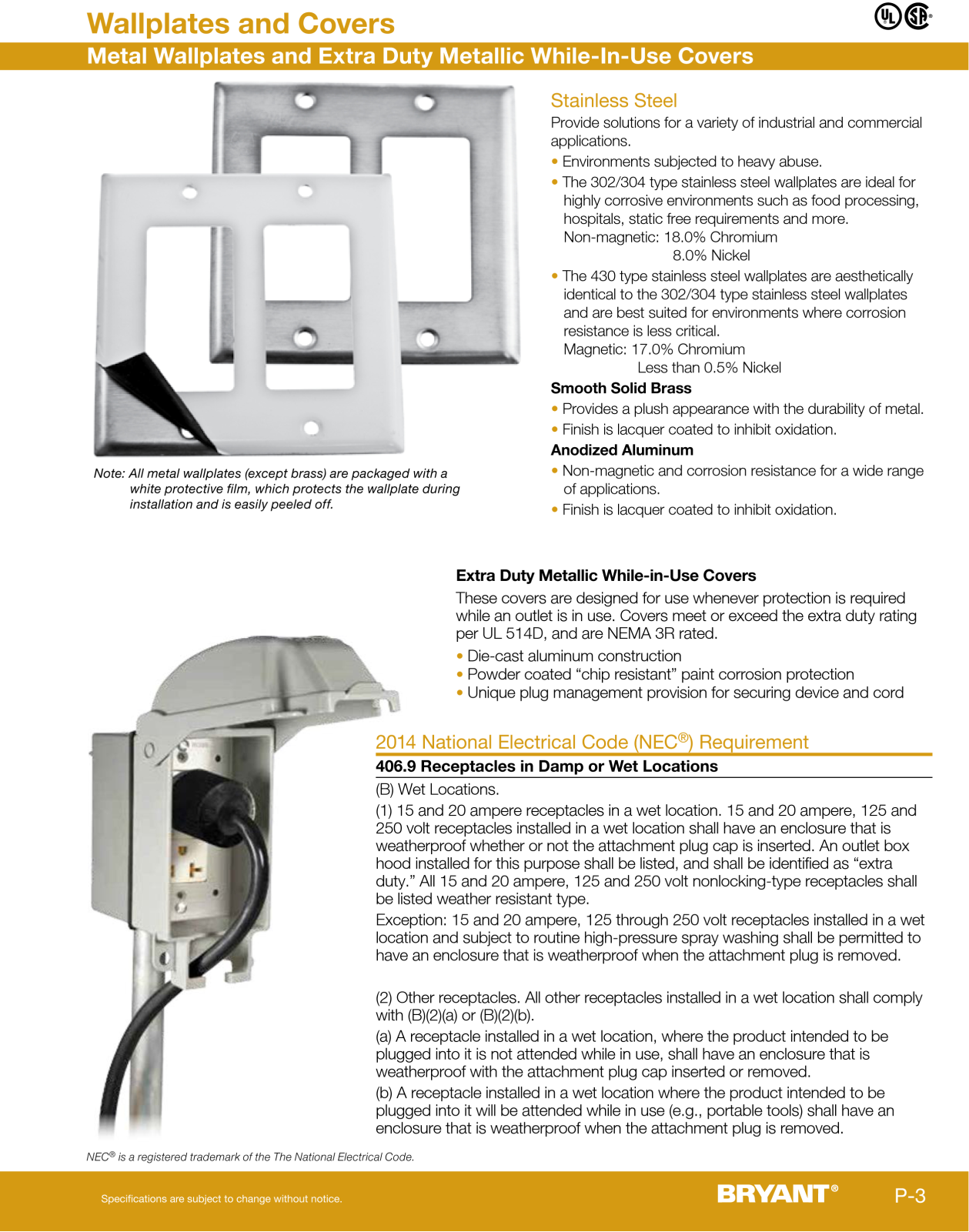 Bryant Electric wallplates, covers General Product Line Information