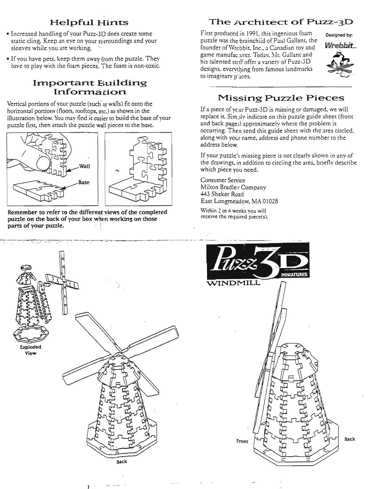 Hasbro PUZZ 3D MINIATURES WINDMILL User Manual