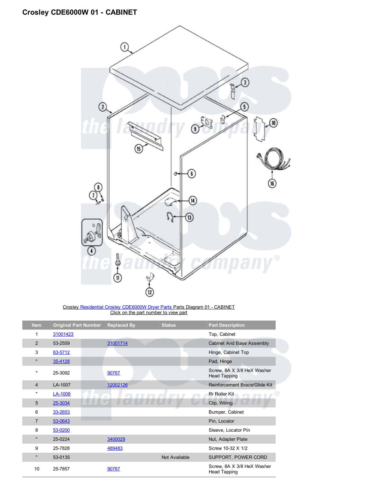 Crosley CDE6000W Parts Diagram