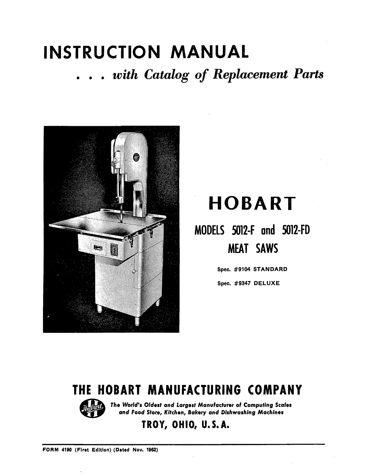 Hobart 5012-FD Installation Manual