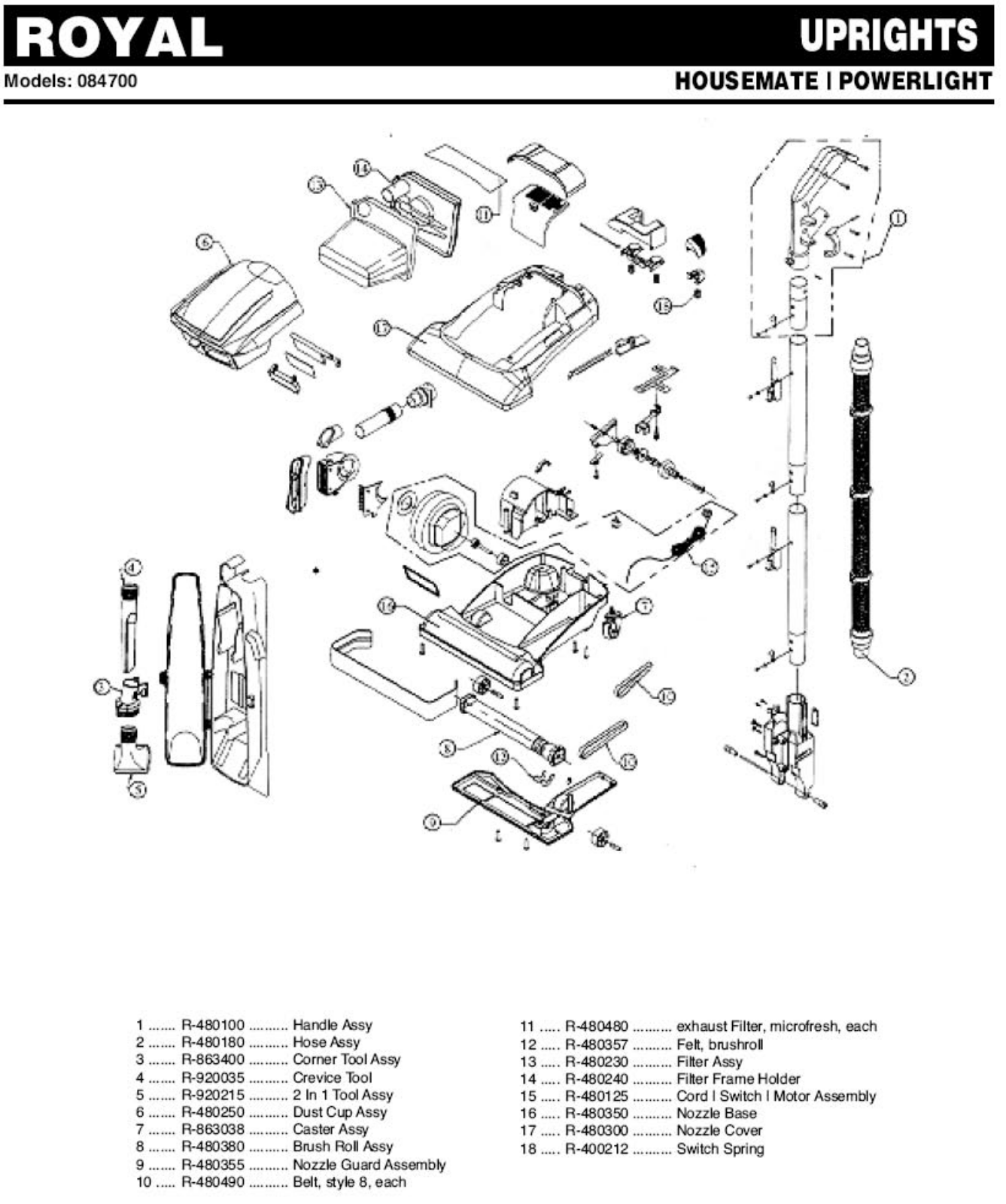 Royal 084700 Parts List