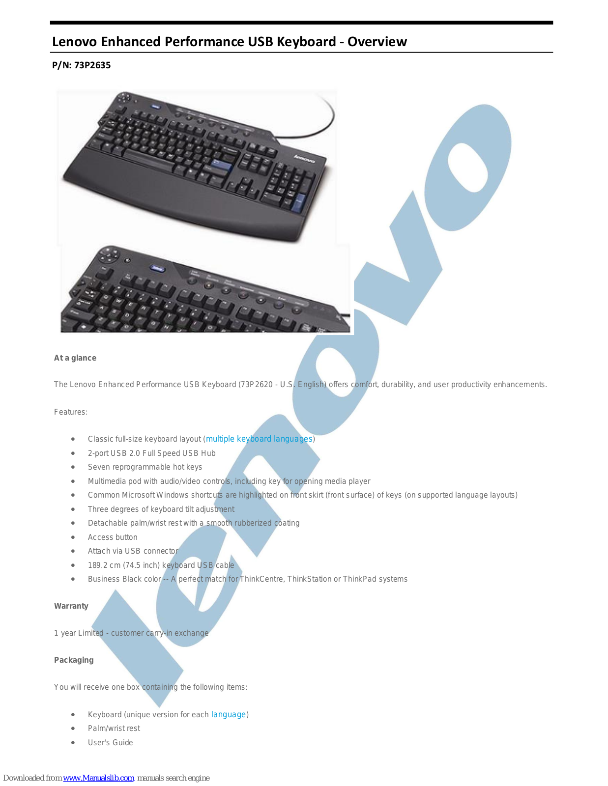 Lenovo 73P2635 Overview