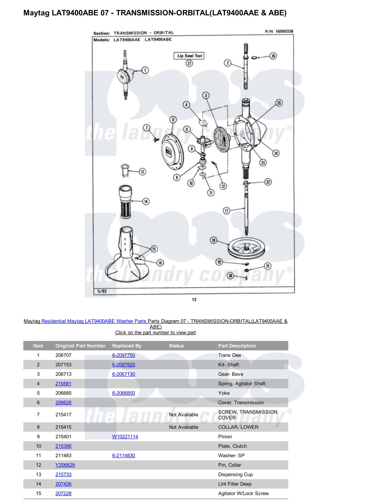 Maytag LAT9400ABE Parts Diagram