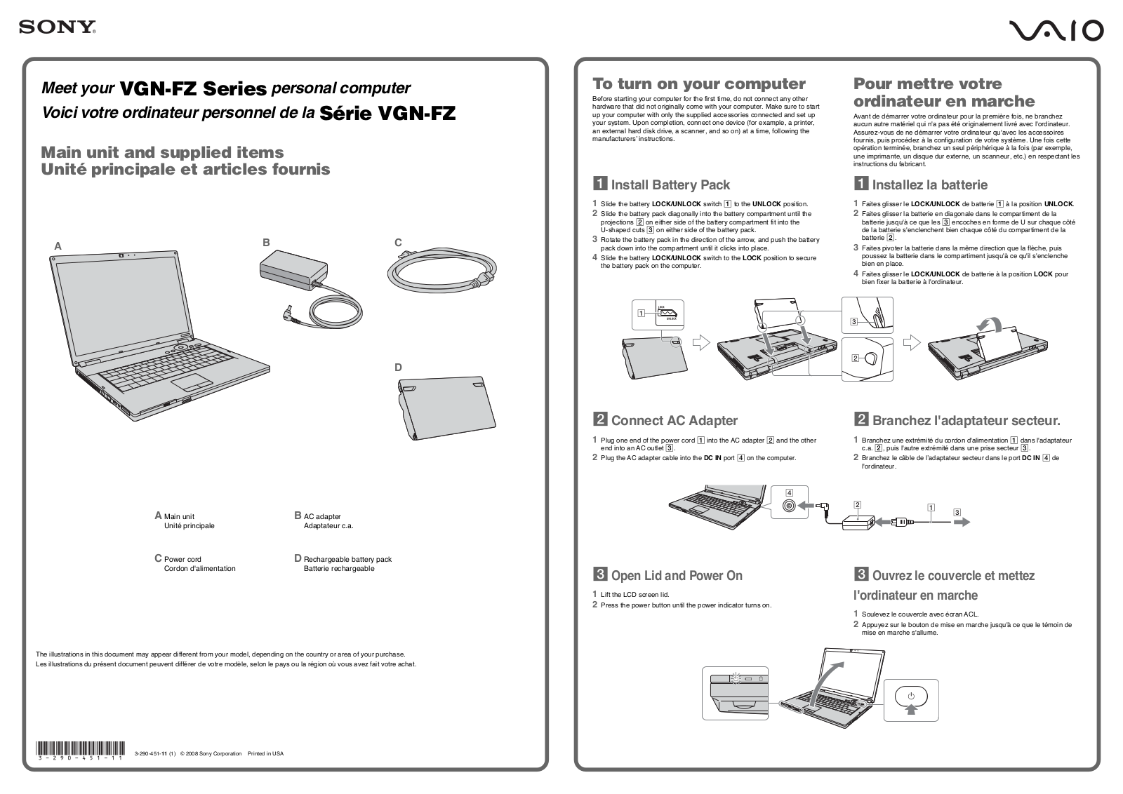 Sony VGN-FZ490EAB, VGN-FZ480E-B, VGN-FZ485U, VGN-FZ485U-B, VGN-FZ460E Startup Guide