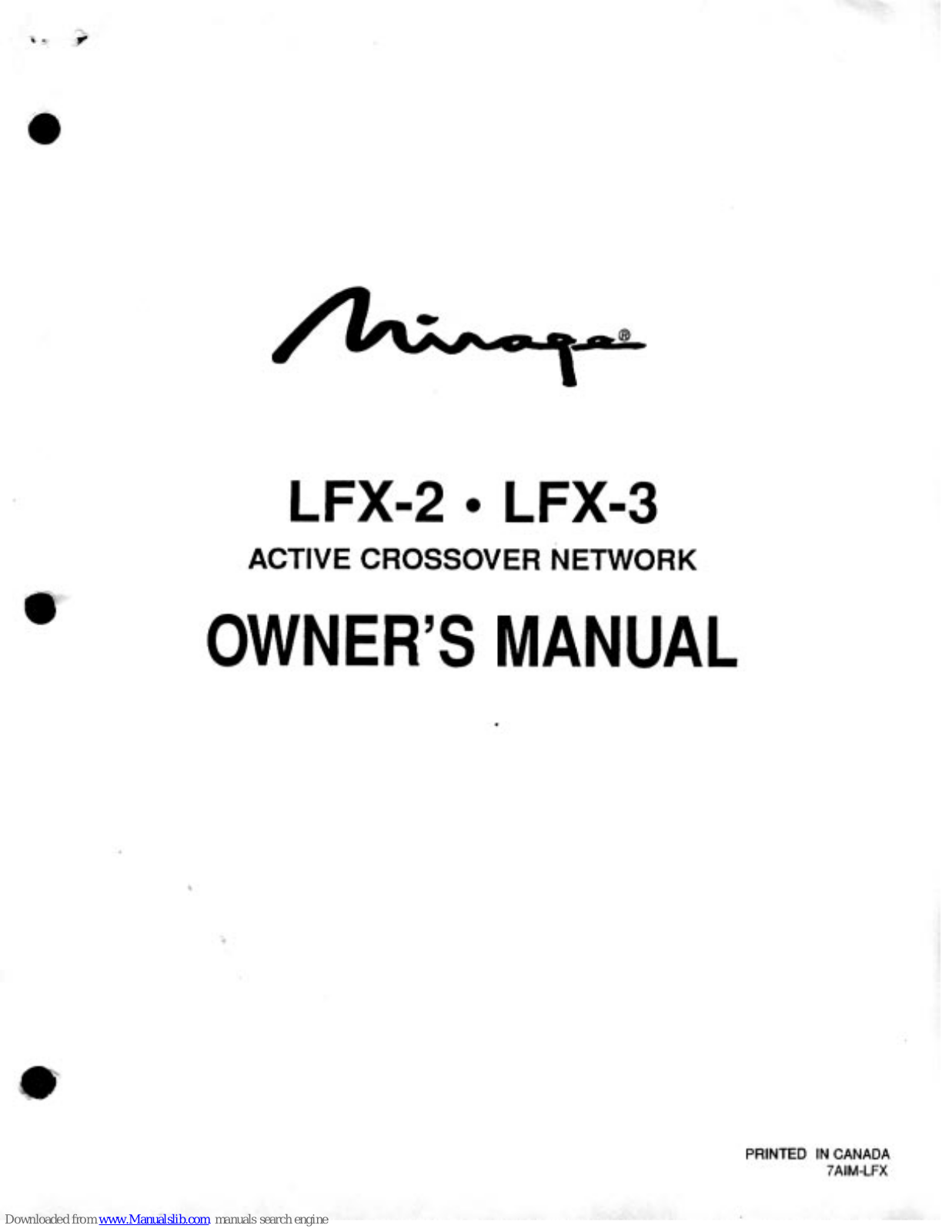 Mirage LFX-2, LFX-3 Owner's Manual