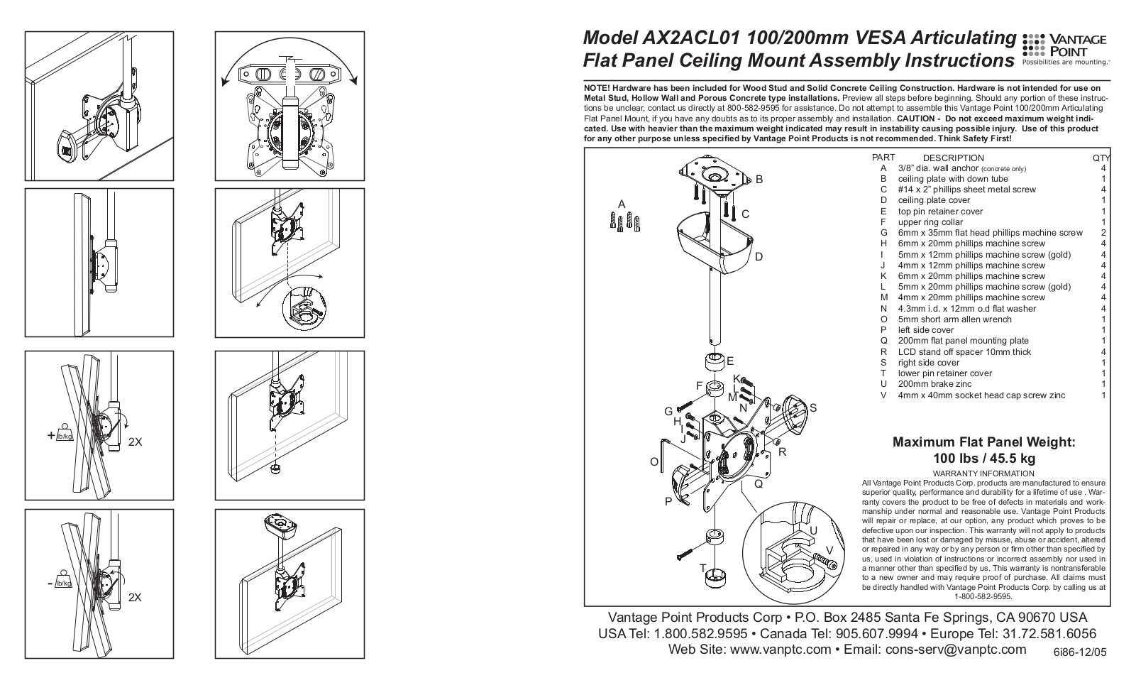 Vantage Point AX2ACL01 User Manual