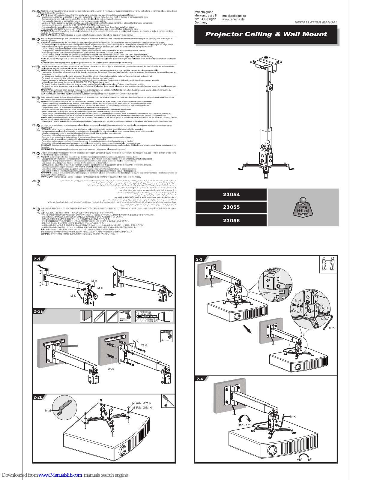 Reflecta 23055, 23056, 23054 Installation Manual