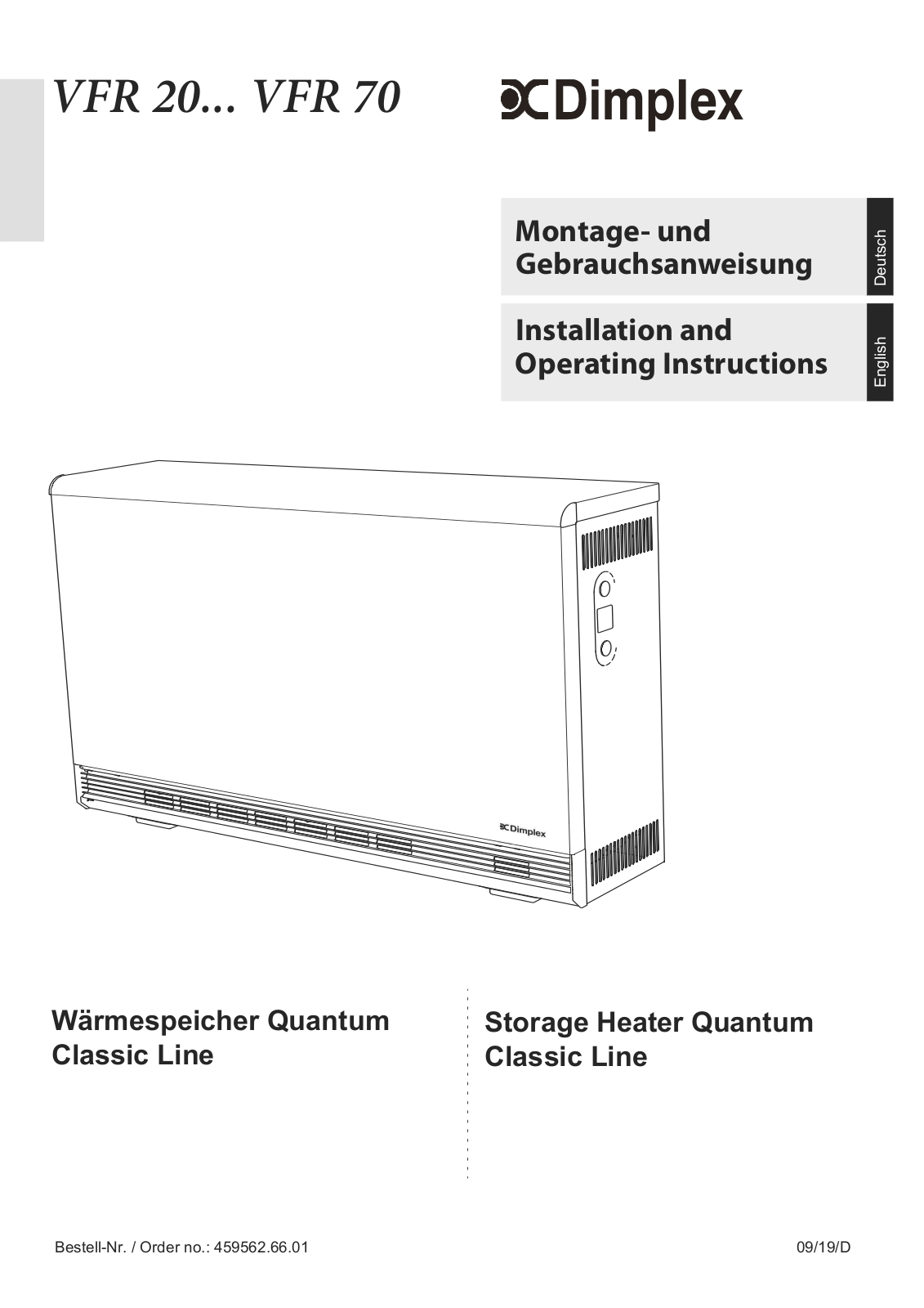 Dimplex VFR 70, VFR 20, VFR 50, VFR 60, VFR 30 Installation And Operating Instructions Manual