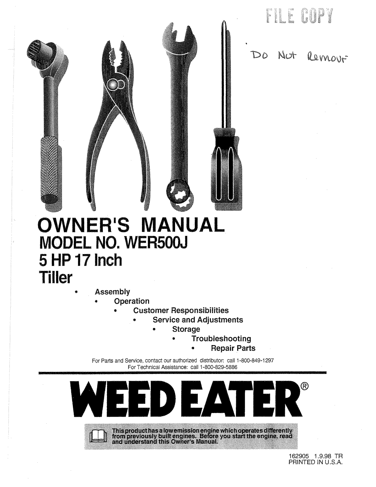 Weed Eater WER500J, 162905 User Manual