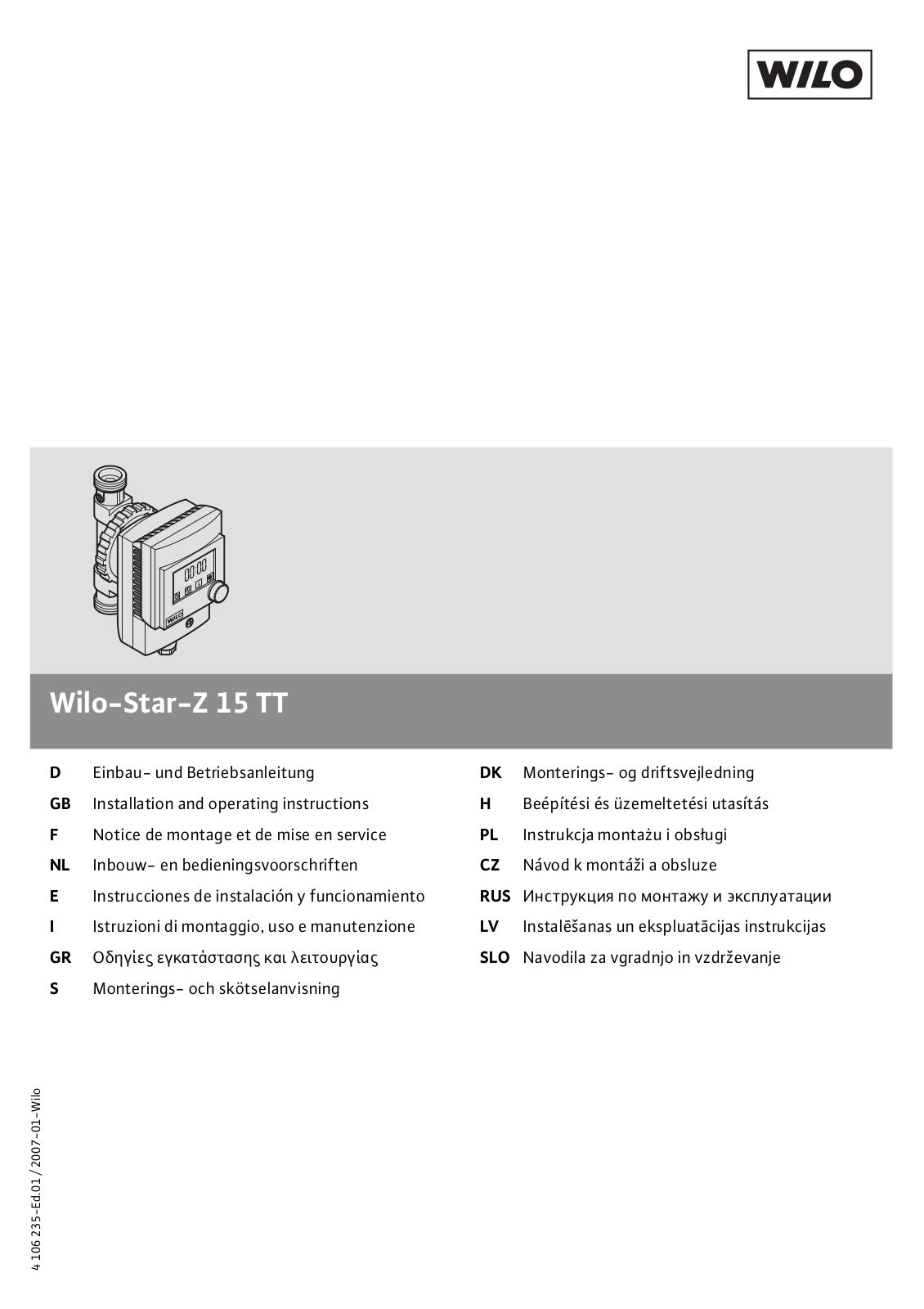 WILO Star-Z 15 TT Installation and operating instructions