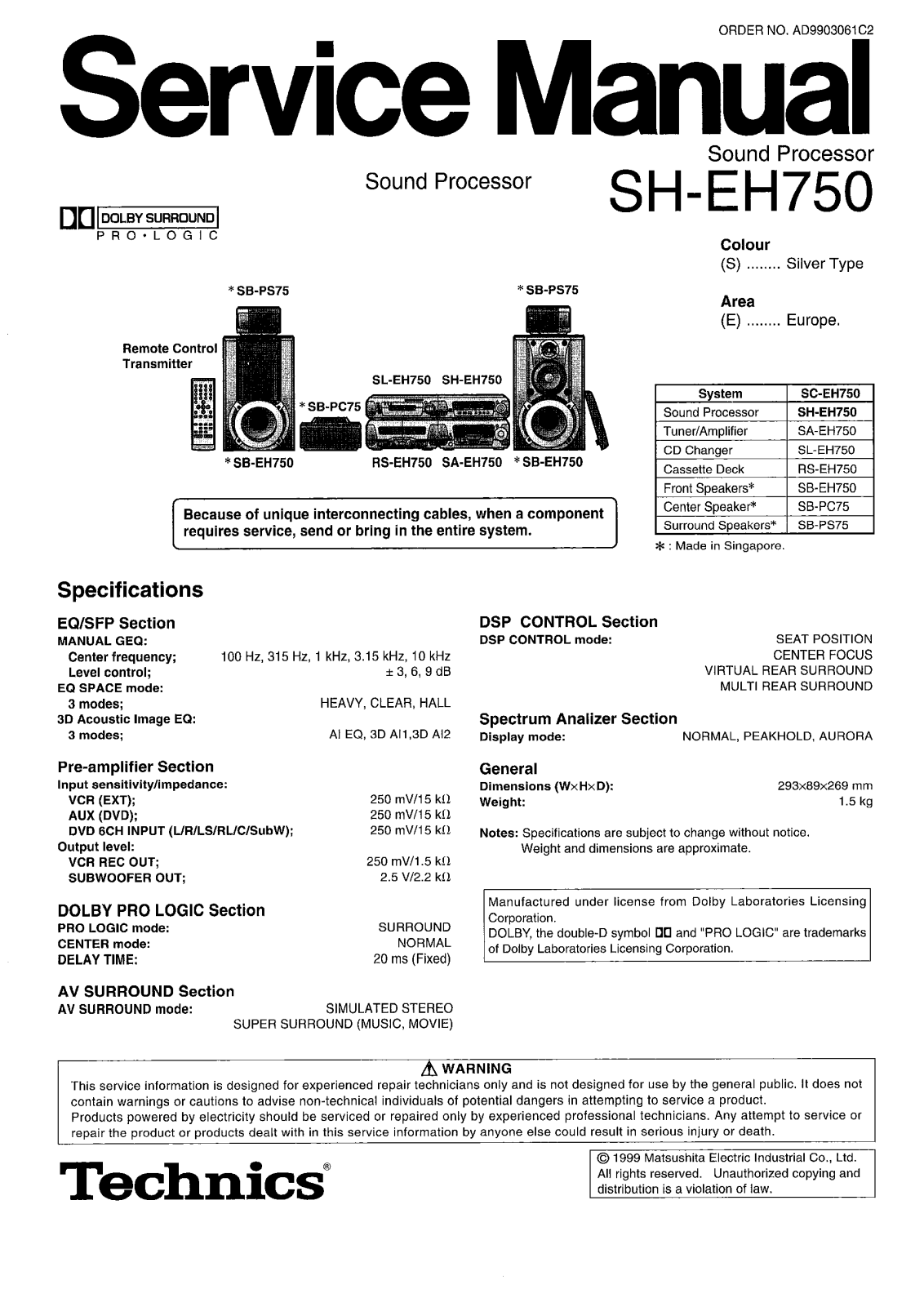 Technics SHEH-750 Service manual