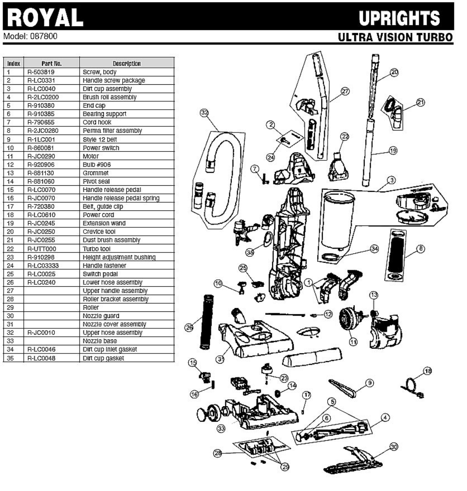 Royal 087800 Parts List