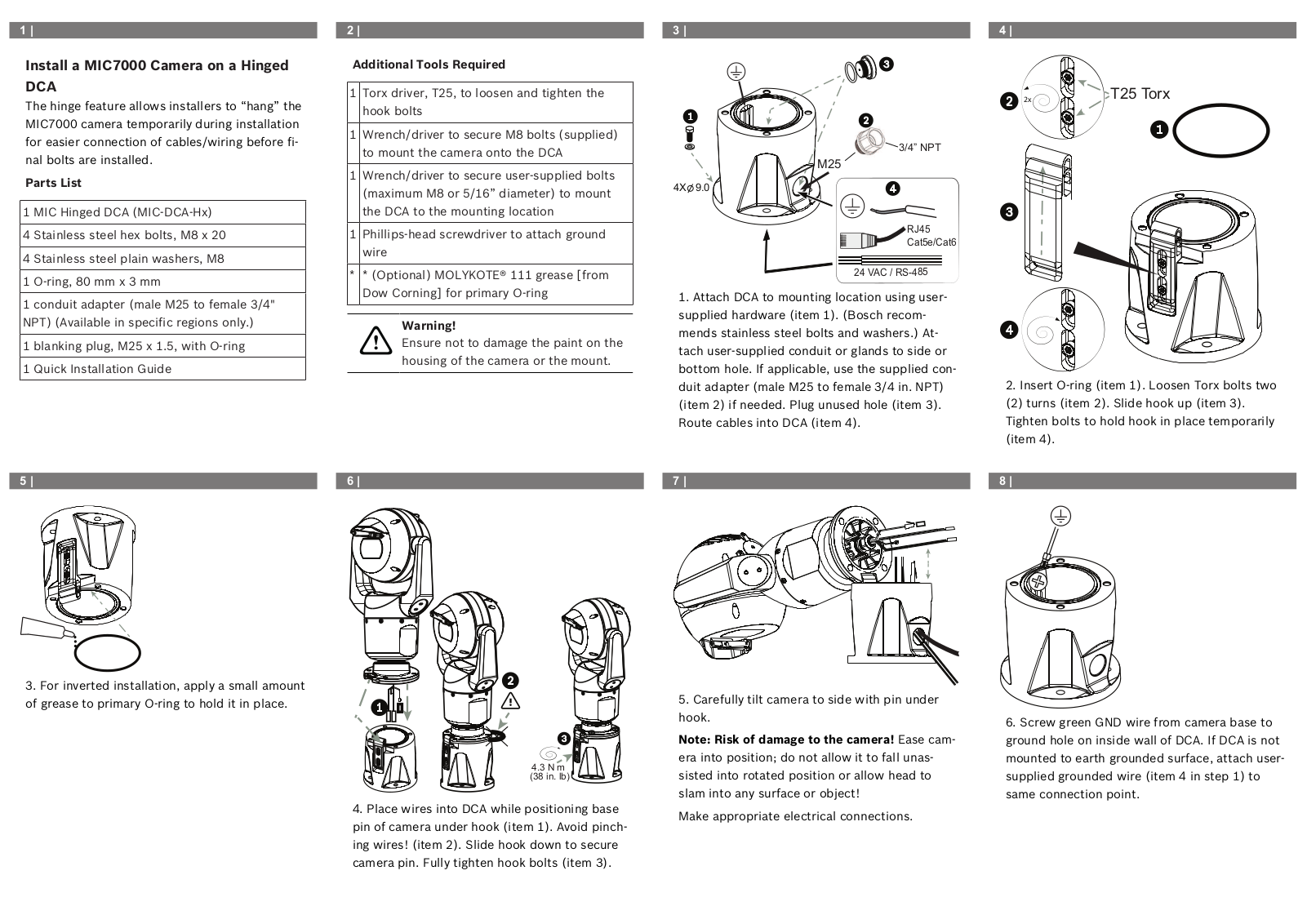 Bosch MIC-DCA-HWA, MIC-DCA-HW, MIC-DCA-HGA, MIC-DCA-HG, MIC-DCA-HBA User Manual