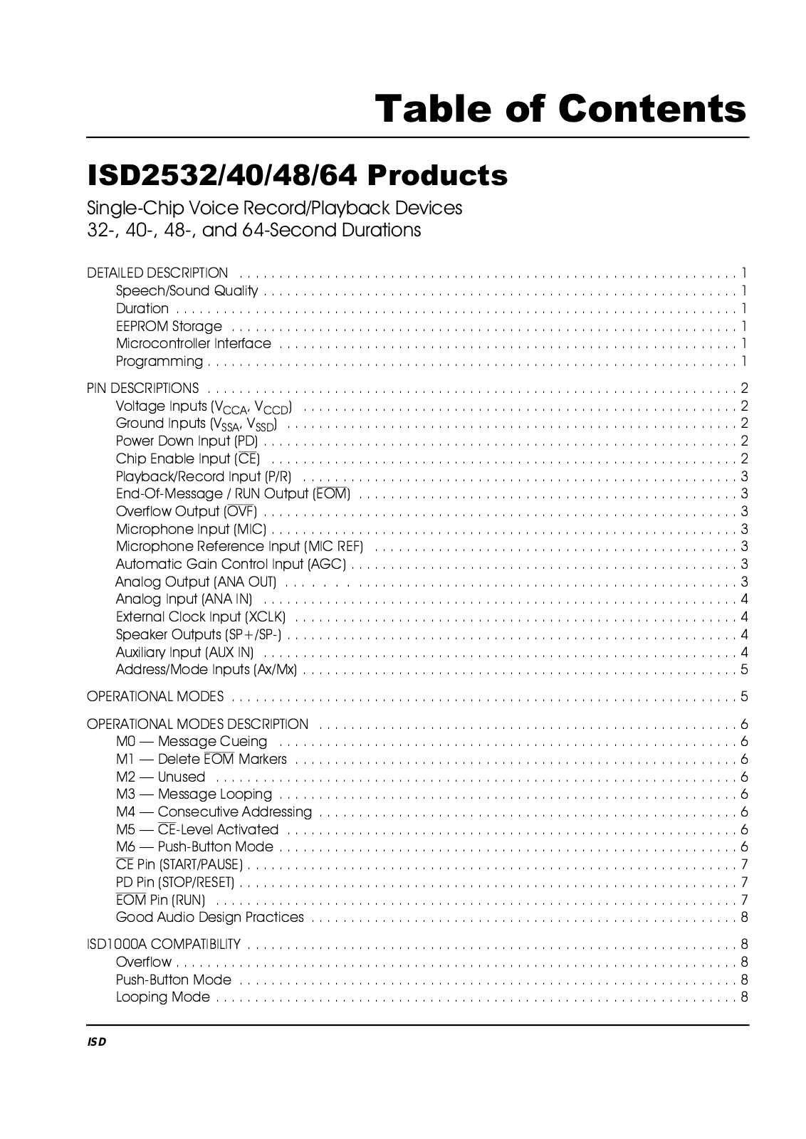 Datasheet ISD2564X, ISD2564P, ISD2540X, ISD2540SI, ISD2540S Datasheet (ISD) - ManualMachine.com
