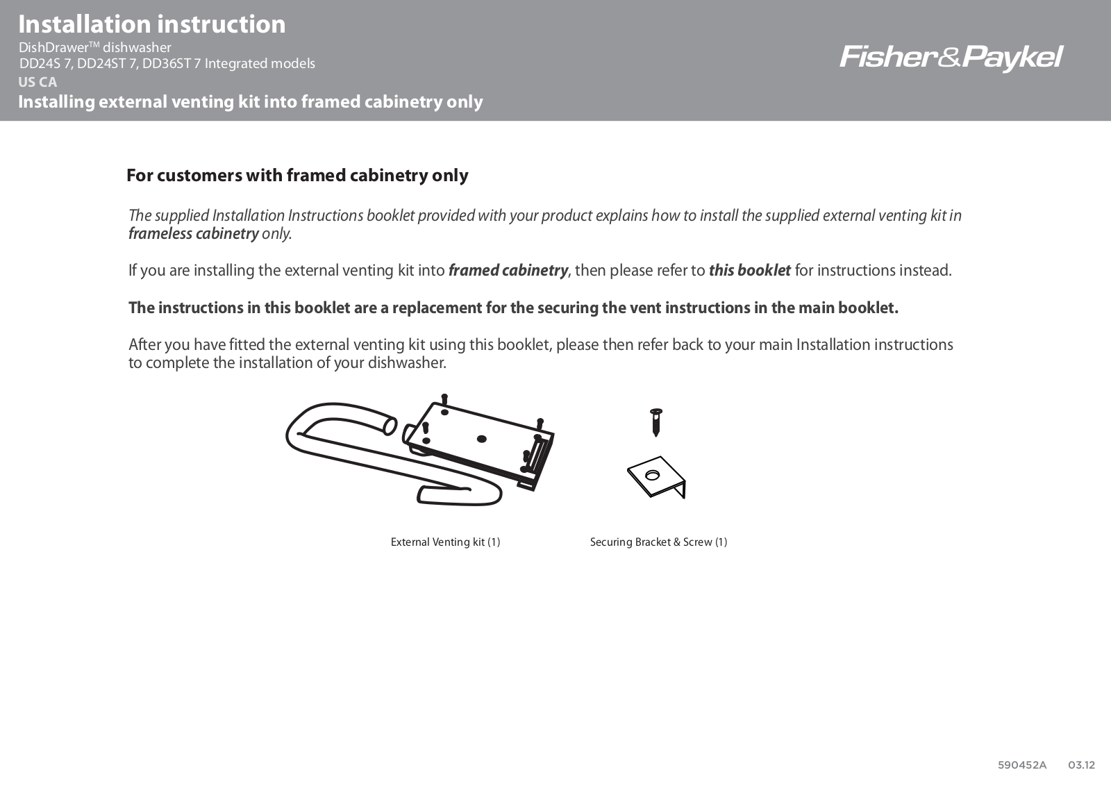 Fisher & Paykel DD24SI7, DD24STI7 Installation Guide