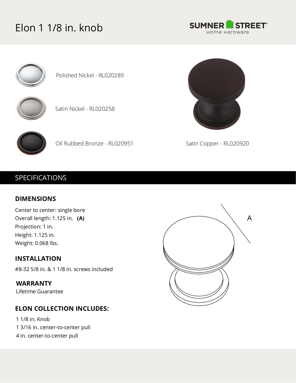 Sumner Street Home Hardware CTHD1101 Specifications - ManualMachine.com