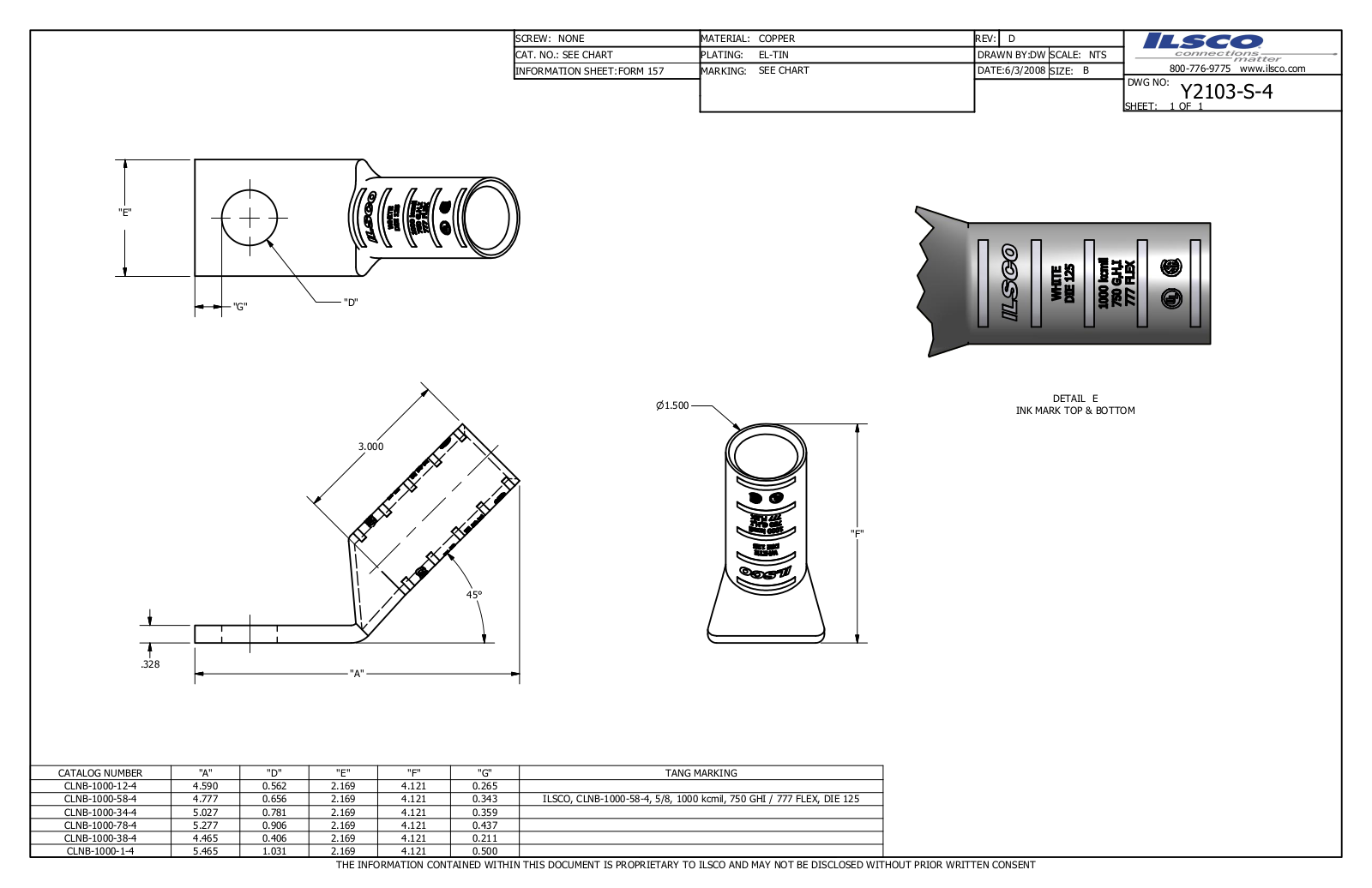 Ilsco CLNB-1000-12-4 Data sheet