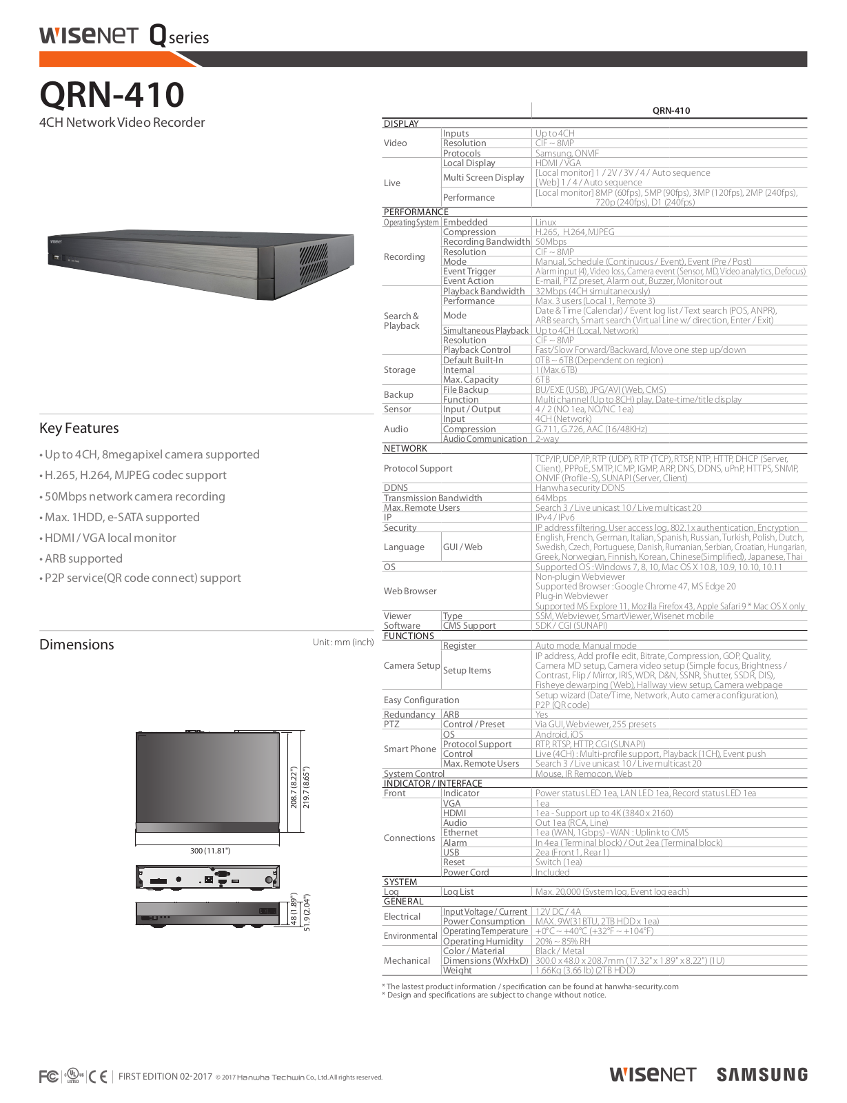 Samsung QRN-410 Specsheet