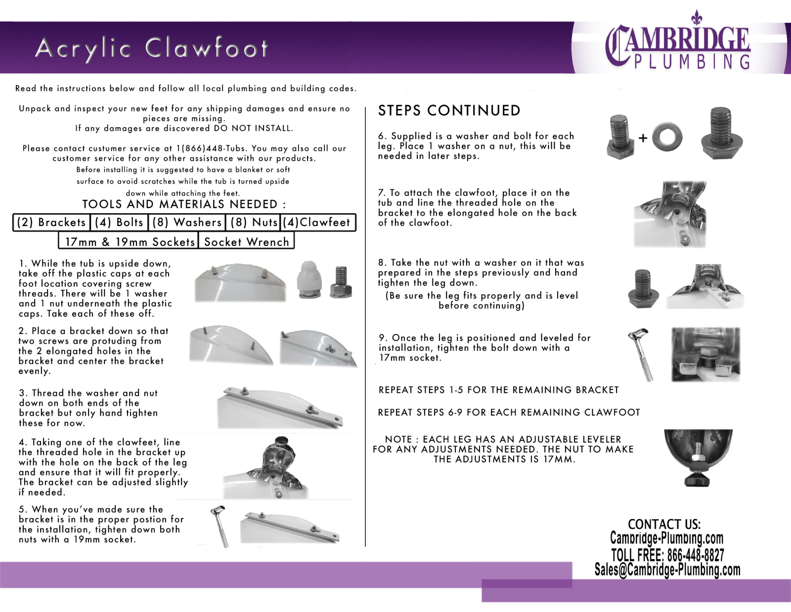 Cambridge AST67DHBN, AST67DHORB, AST61DHORB, AST67DHCP, AST61DHBN Installation Manual