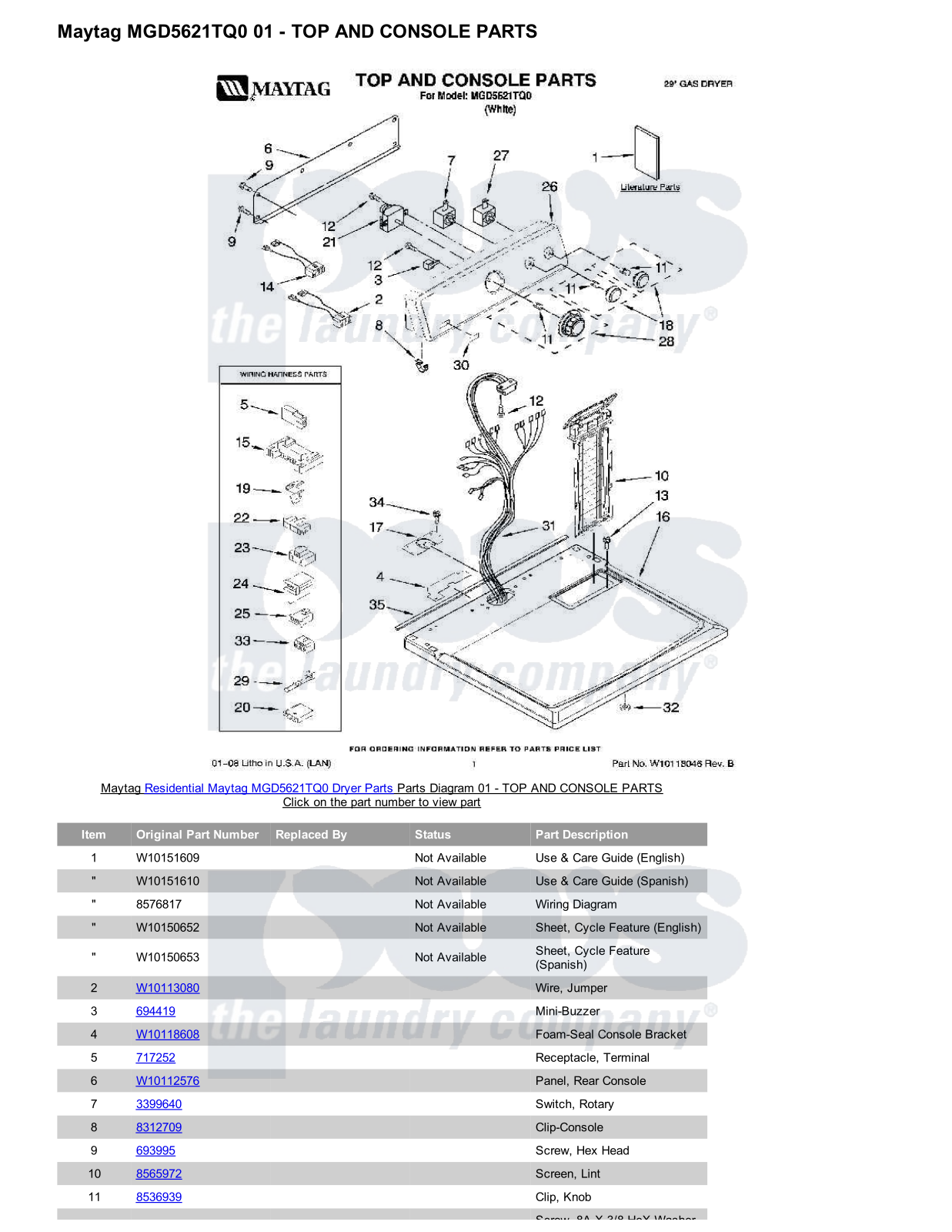 Maytag MGD5621TQ0 Parts Diagram