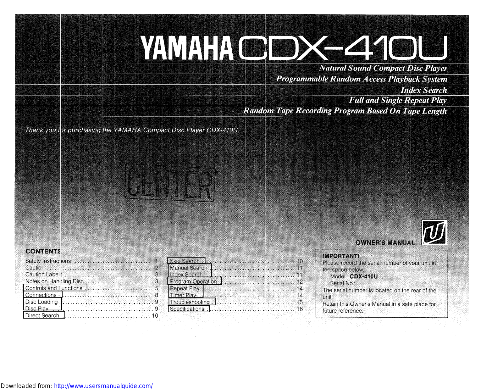 Yamaha Audio CDX-410U User Manual