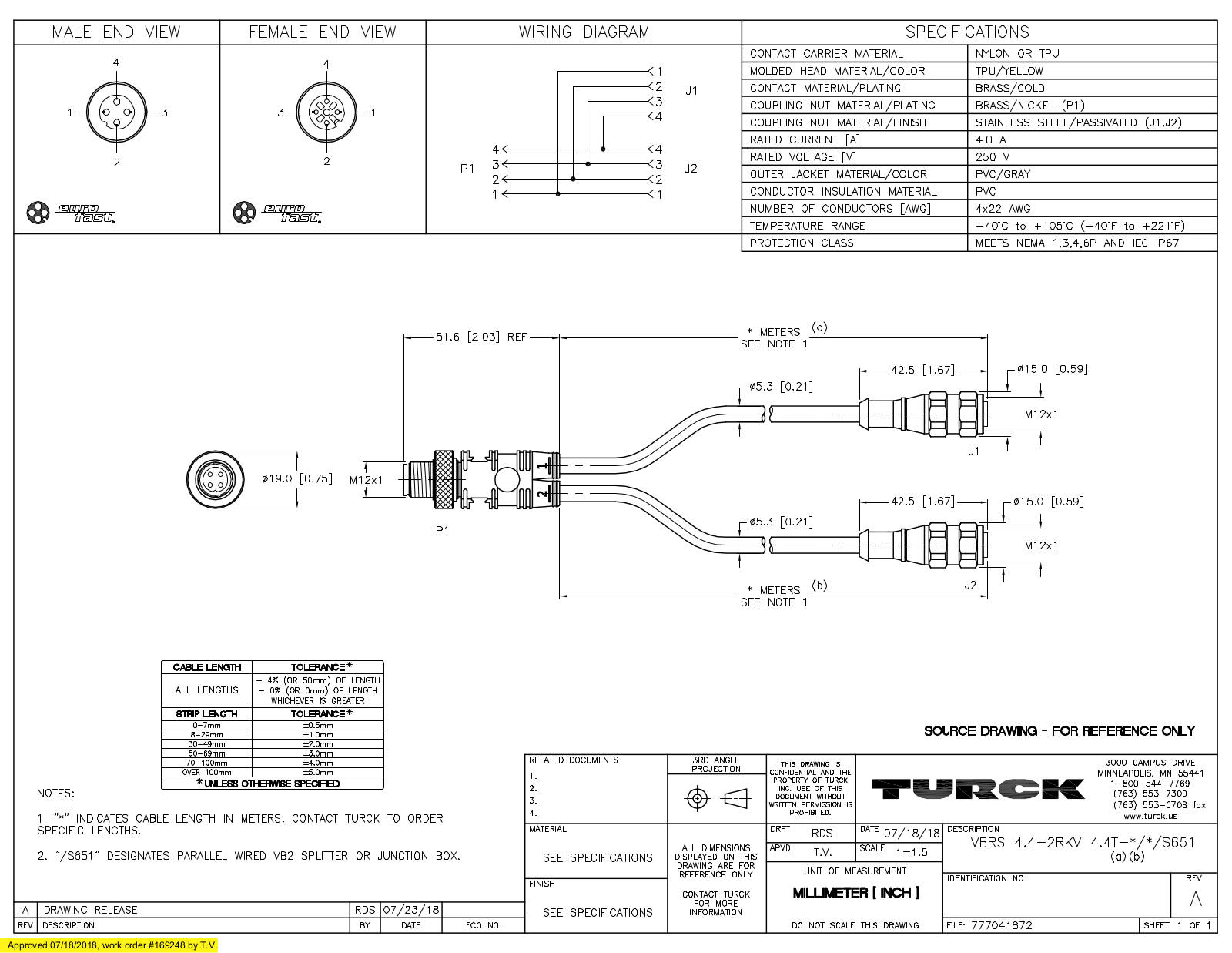 Turck VBRS4.4-2RKV4.4T-1/1/S651 Specification Sheet