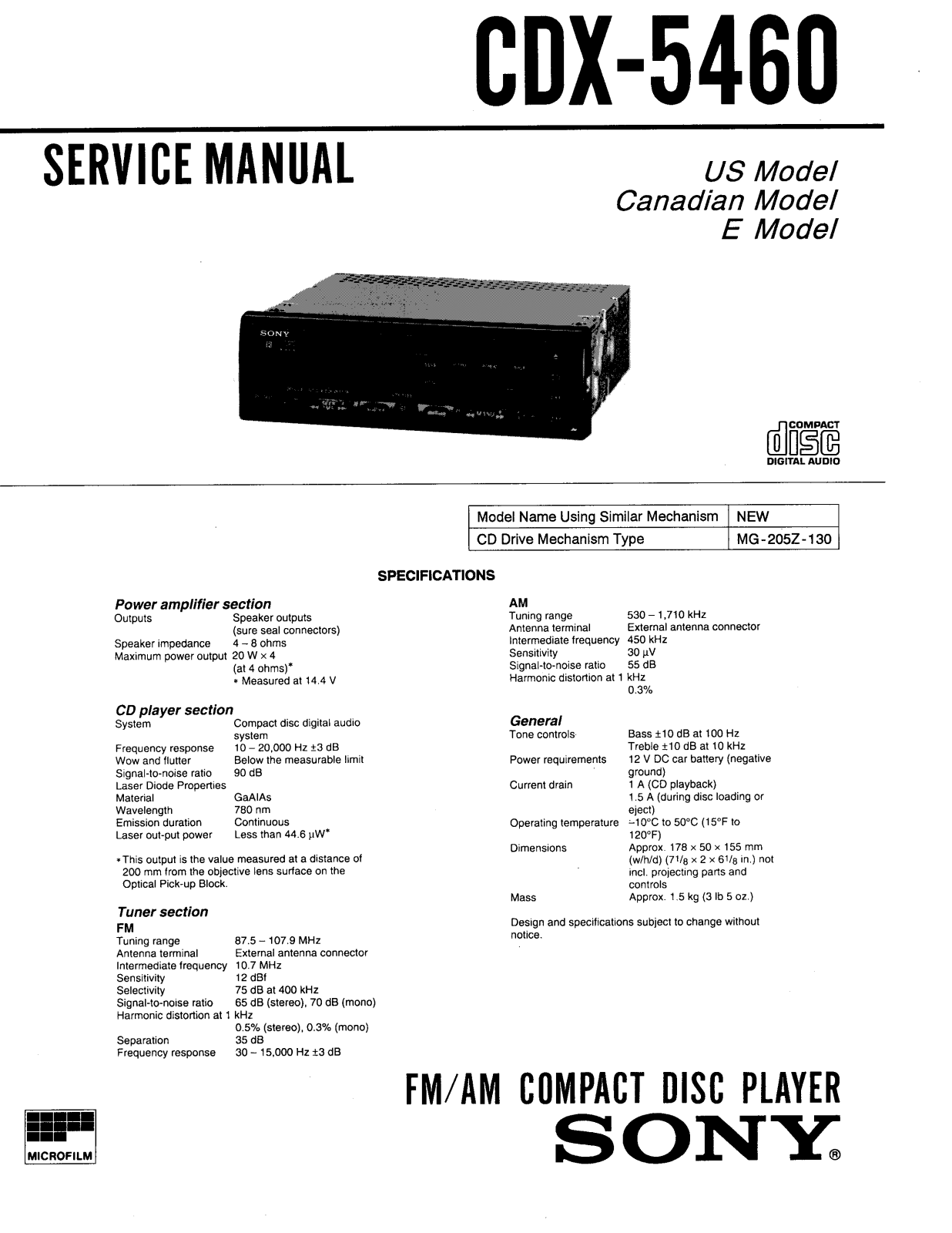 Sony CDX-5460 Service manual