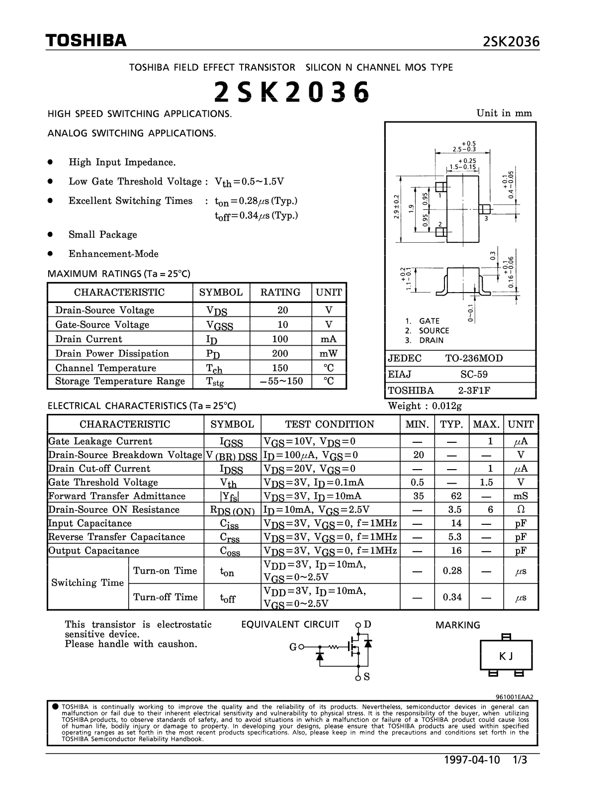 Toshiba 2SK2036 Datasheet