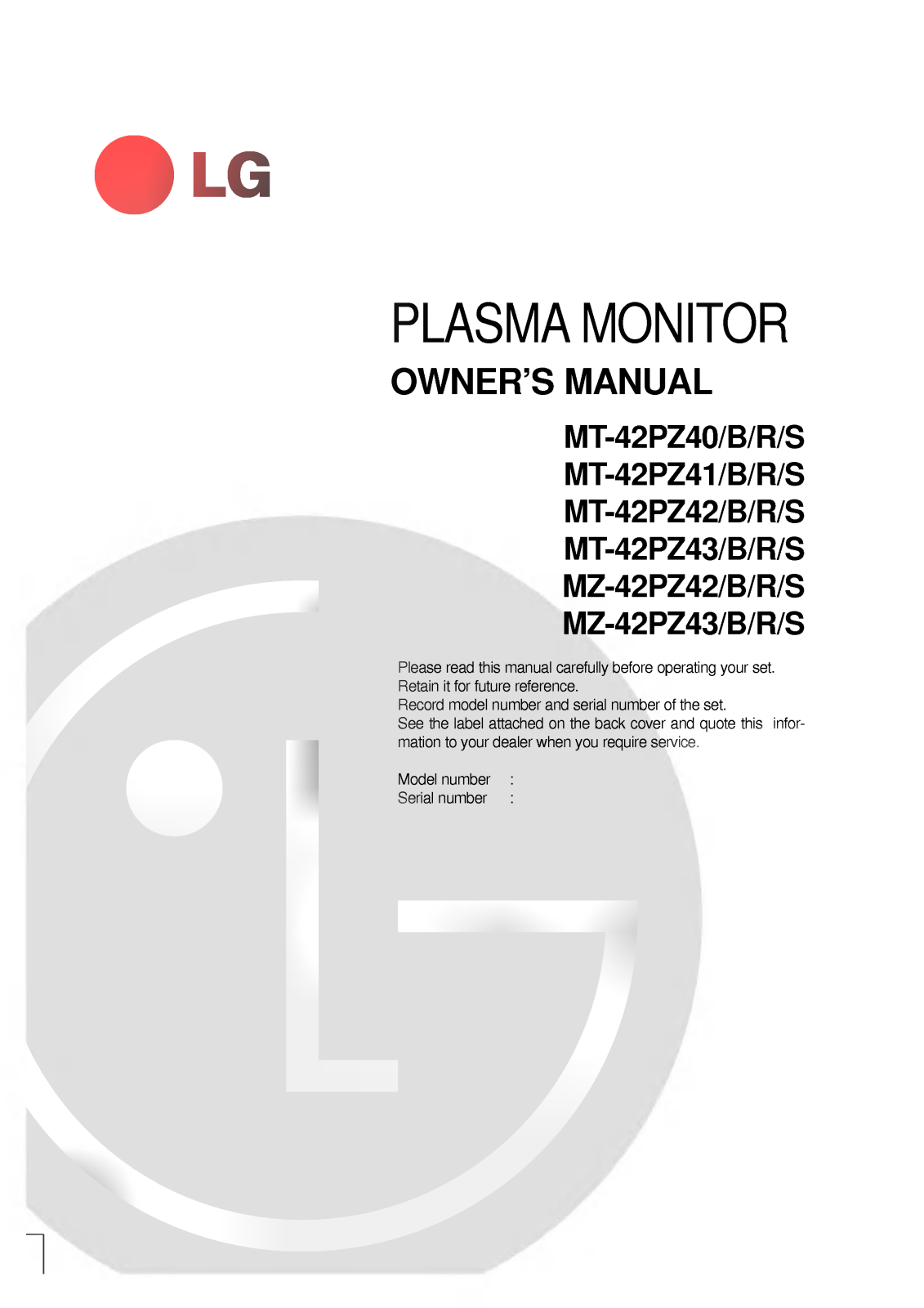 LG MT-42PZ40 User guide