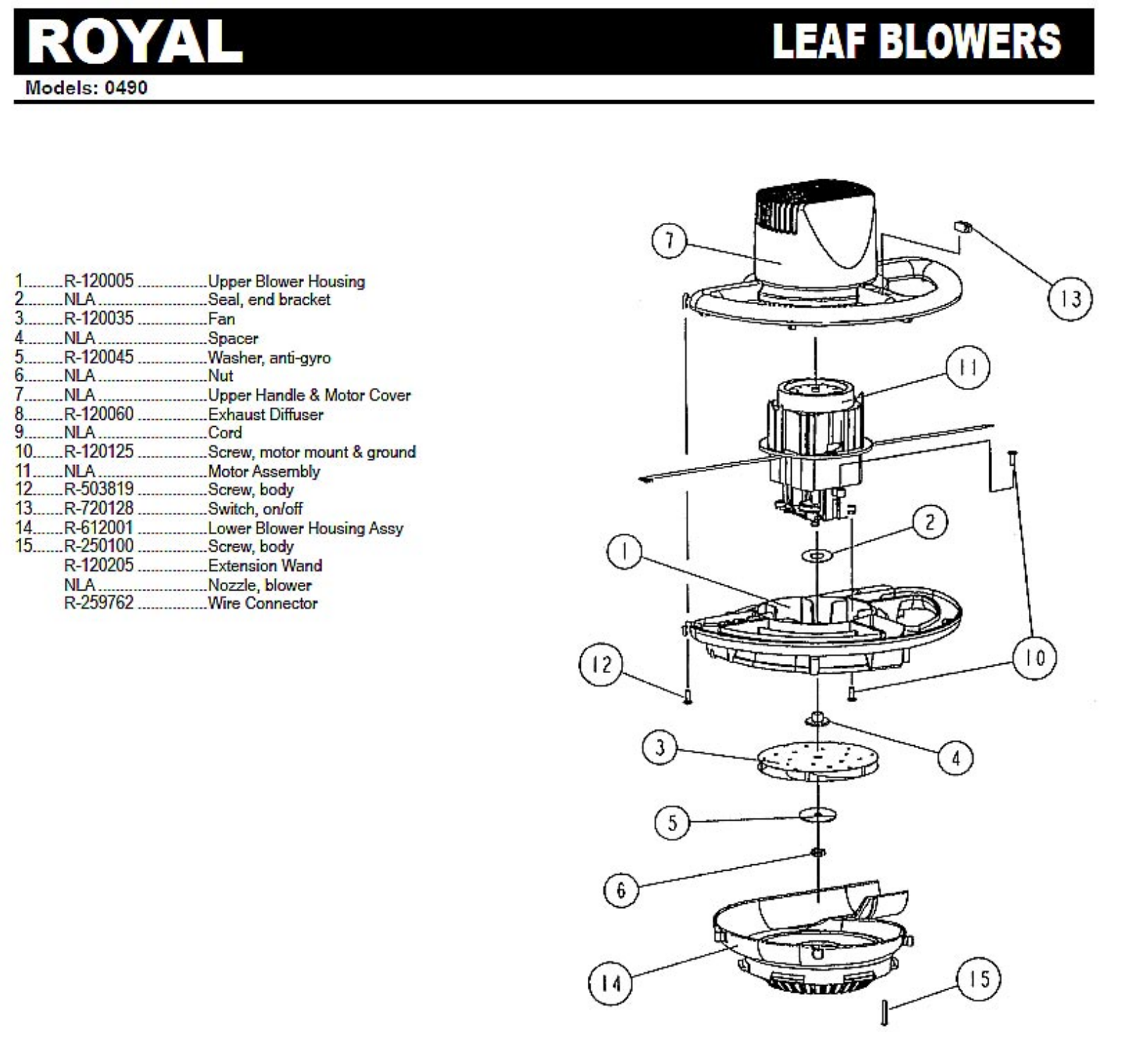 Royal 0490 Parts List