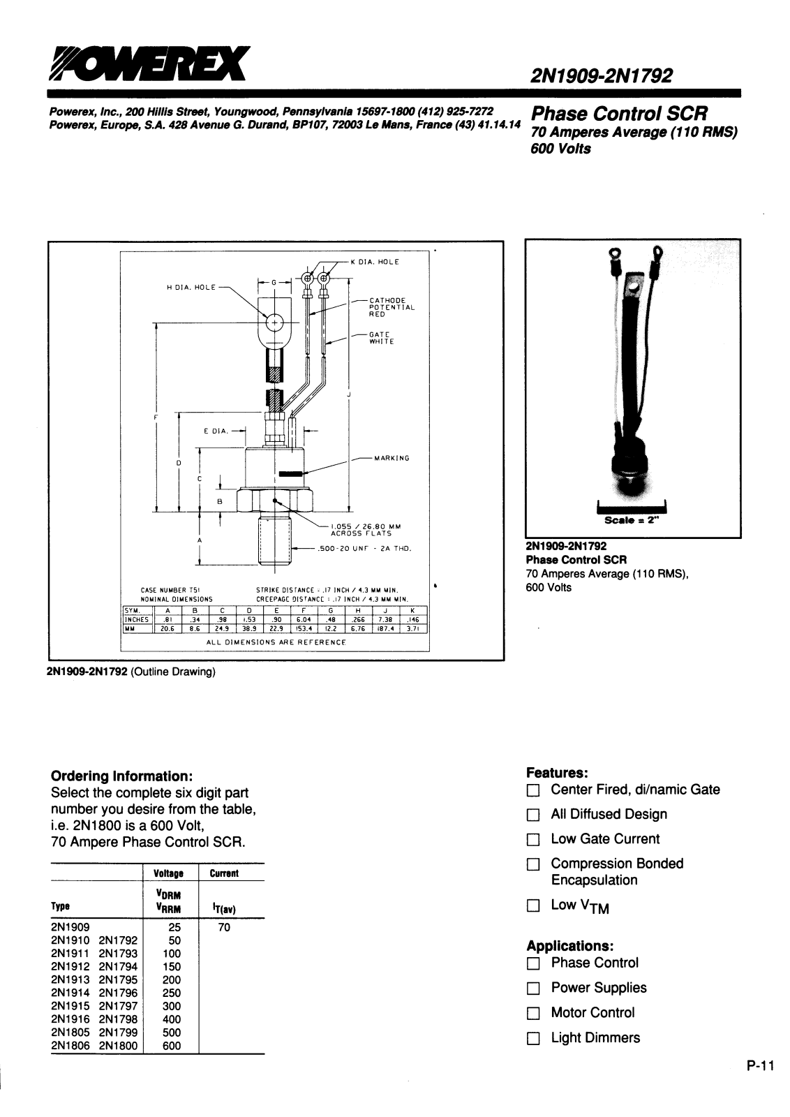 POWEREX 2N1916, 2N1914, 2N1913, 2N1912, 2N1911 Datasheet