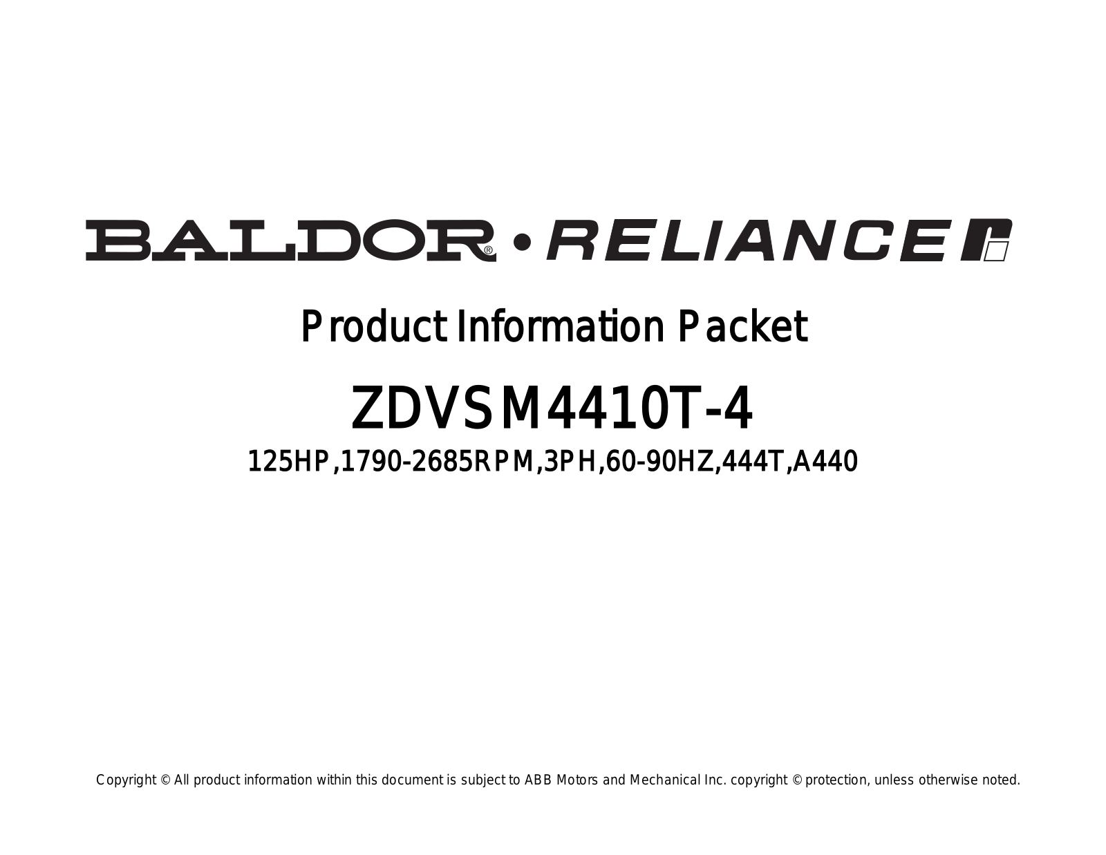 Baldor ZDVSM4410T-4 Product Information Sheet