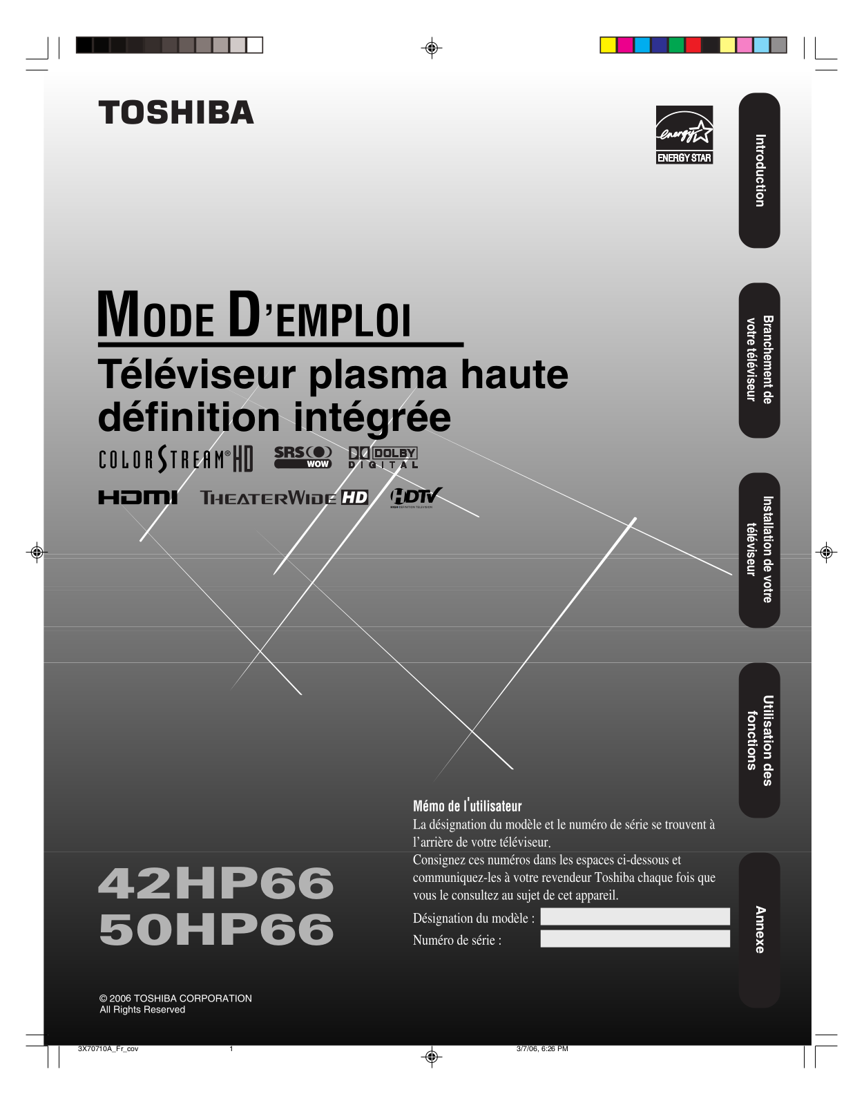 TOSHIBA 42HP66, 50HP66 User Manual