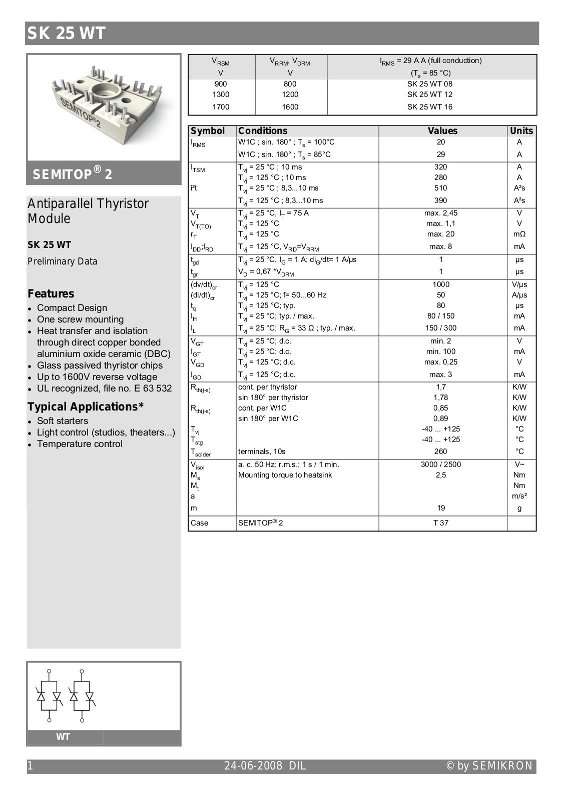 Datasheet SK25WT DataSheet (Semikron) - ManualMachine.com