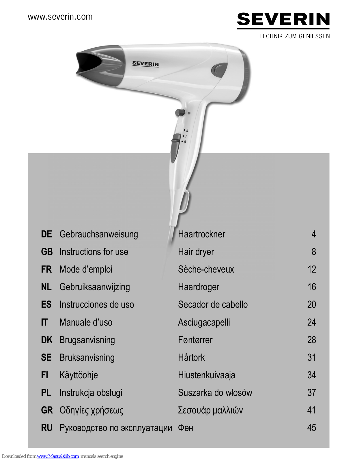 SEVERIN HT 0164, HT 0162 Instructions For Use Manual