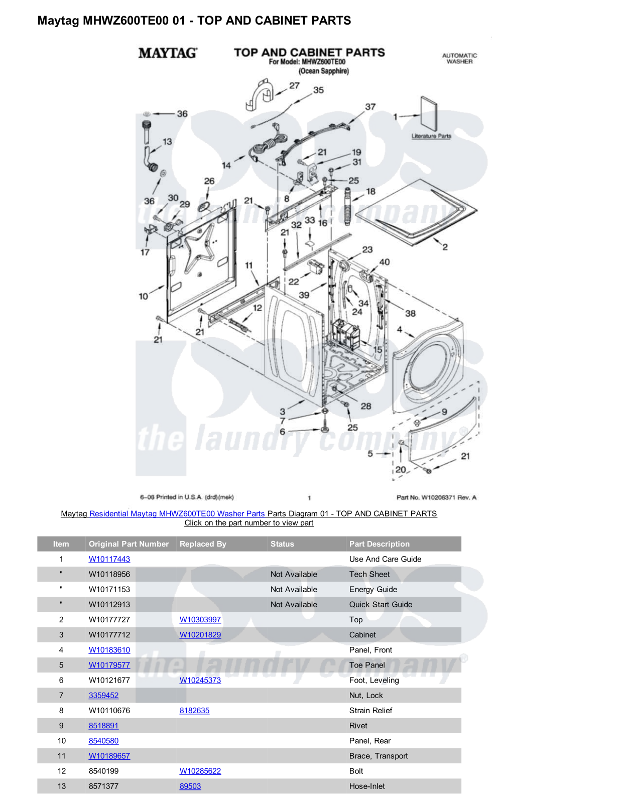 Maytag MHWZ600TE00 Parts Diagram