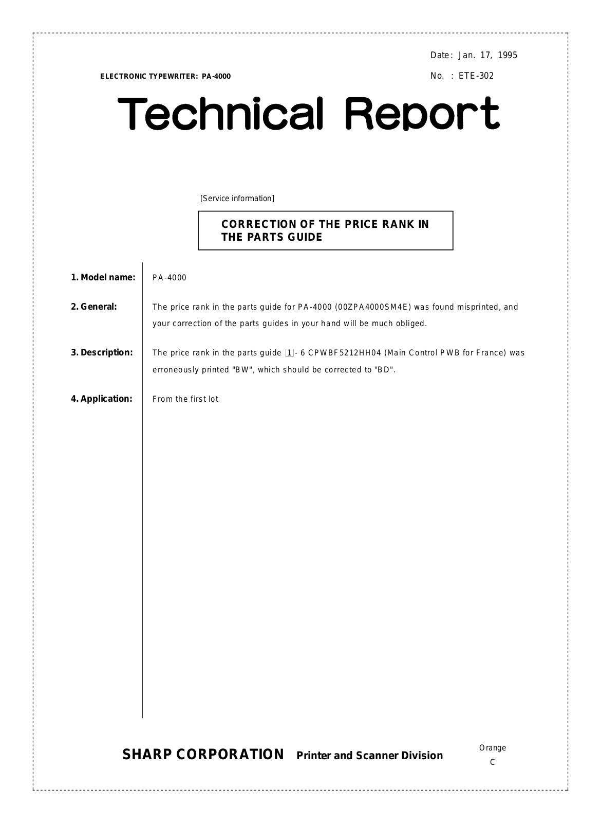 SHARP ETE302 Technical Report