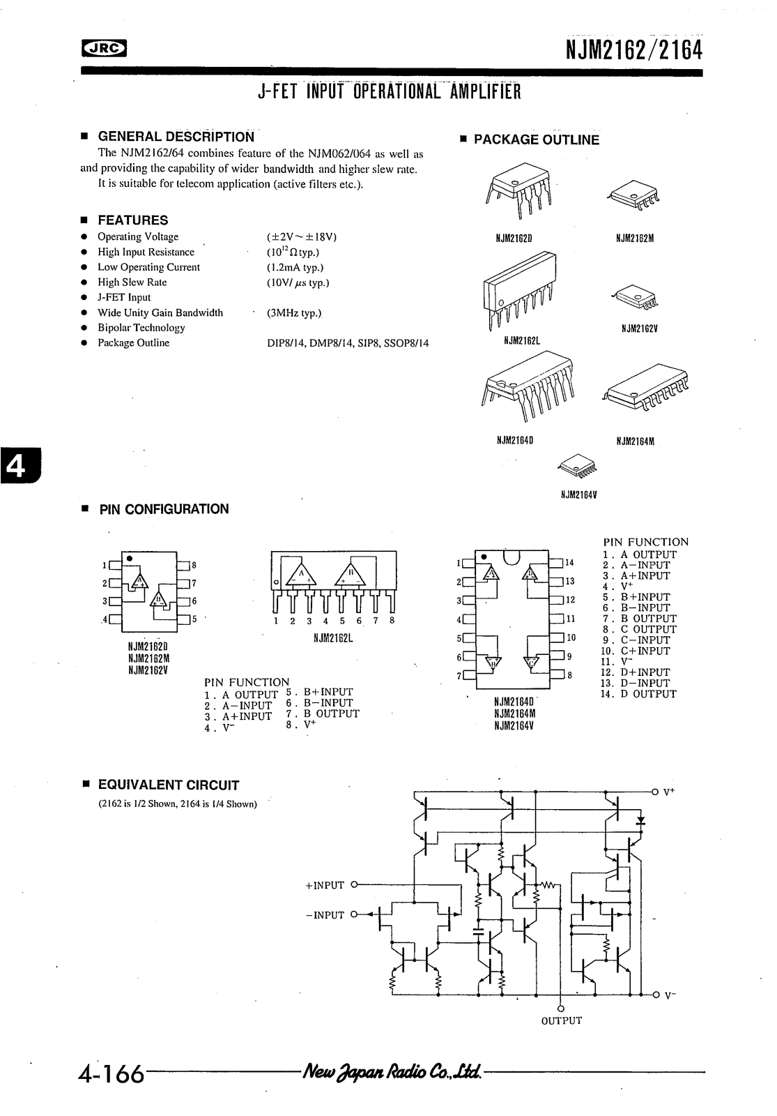 JRC NJM2162D, NJM2162M, NJM2162V, NJM2162L Datasheet