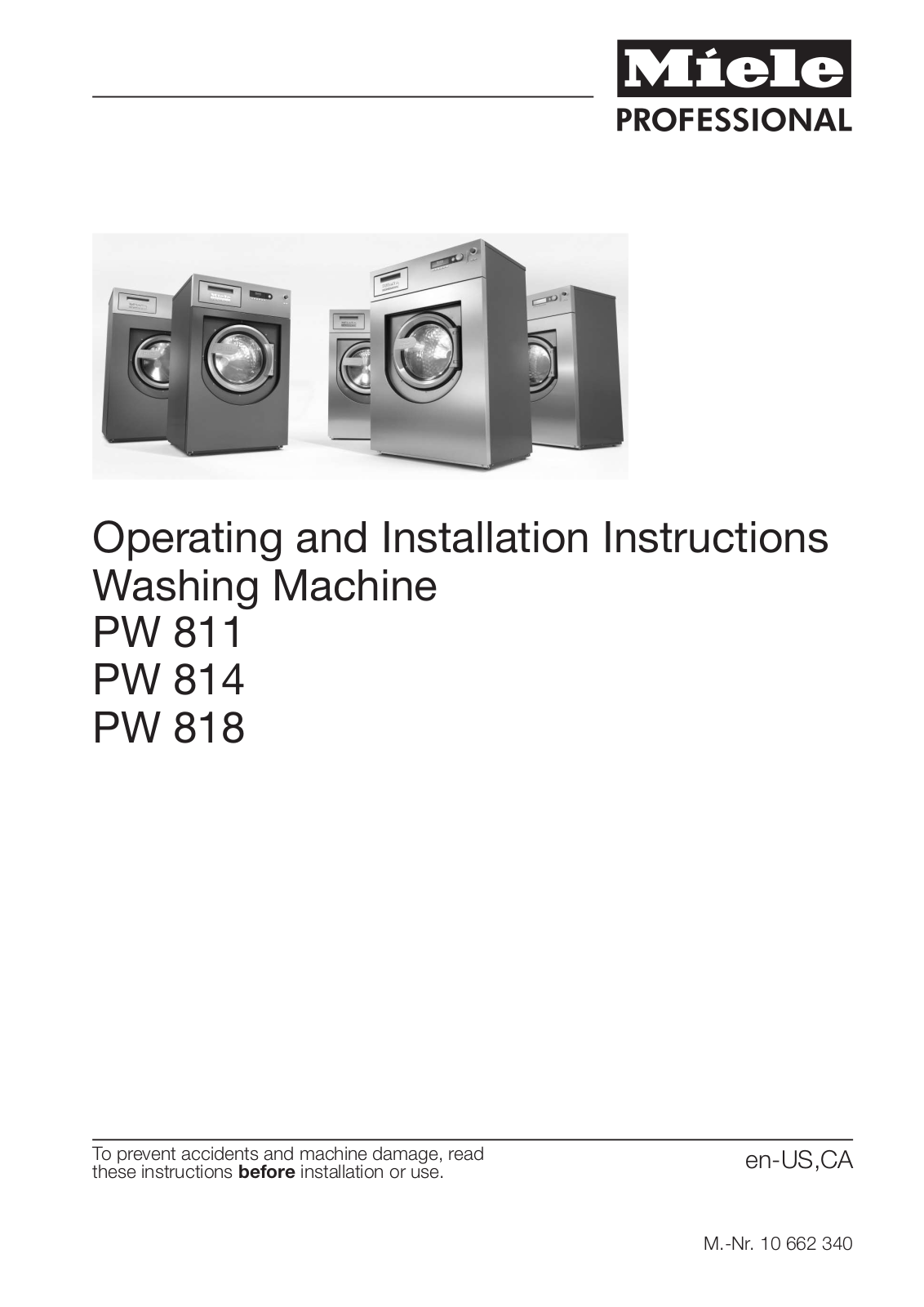 Miele PW811, PW814S Installation Manual