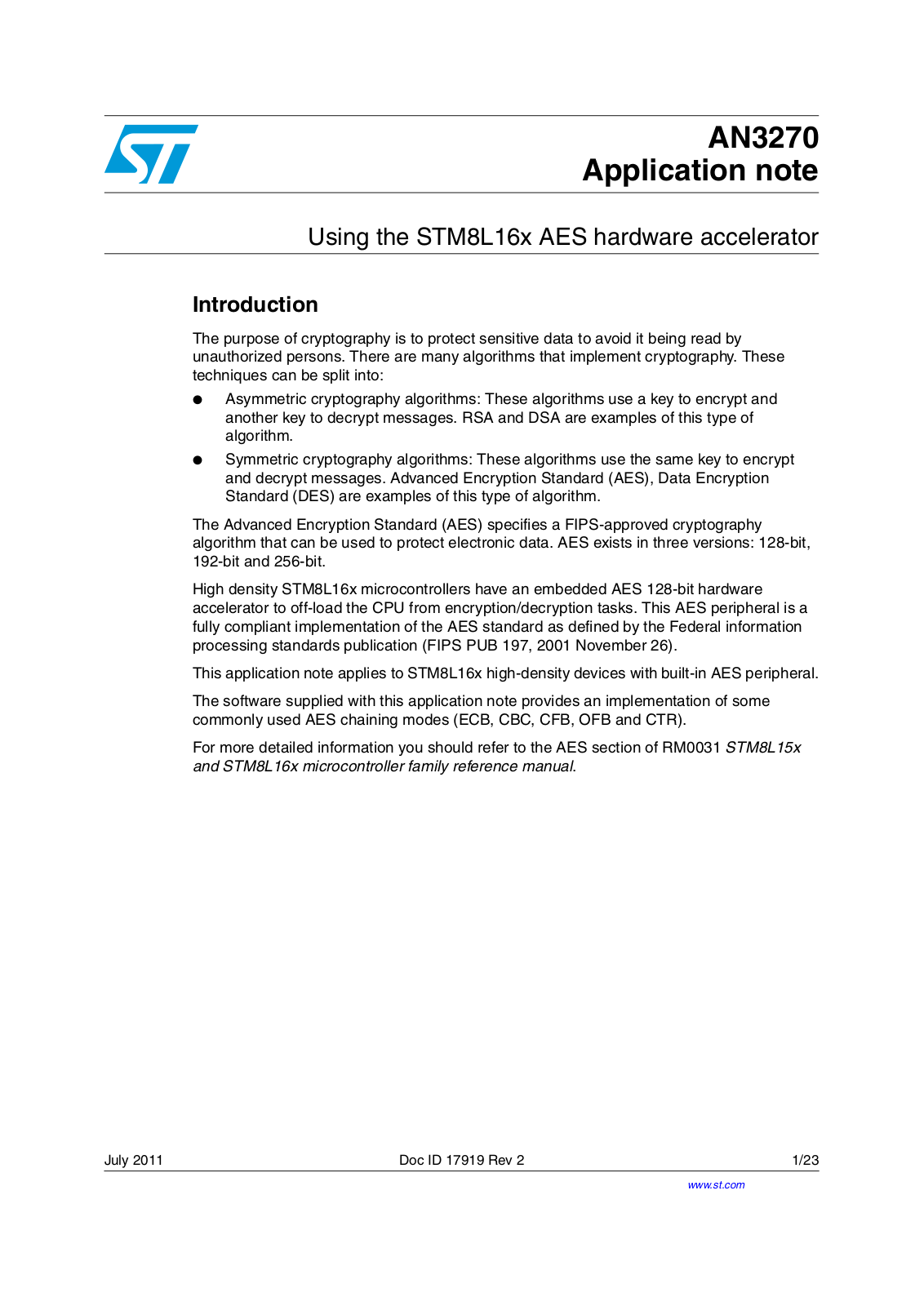 ST AN3270 Application note