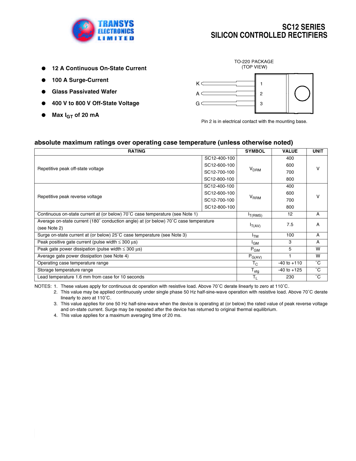 TEL SC12-400-100, SC12-600-100, SC12-700-100, SC12-800-100 Datasheet