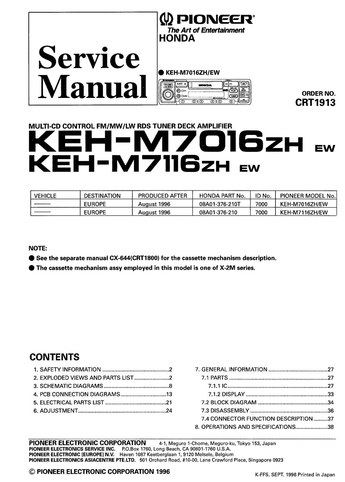 Pioneer KEHM-7016, KEHM-7116, KEHM-7016-ZH, KEHM-7116-ZH Service manual