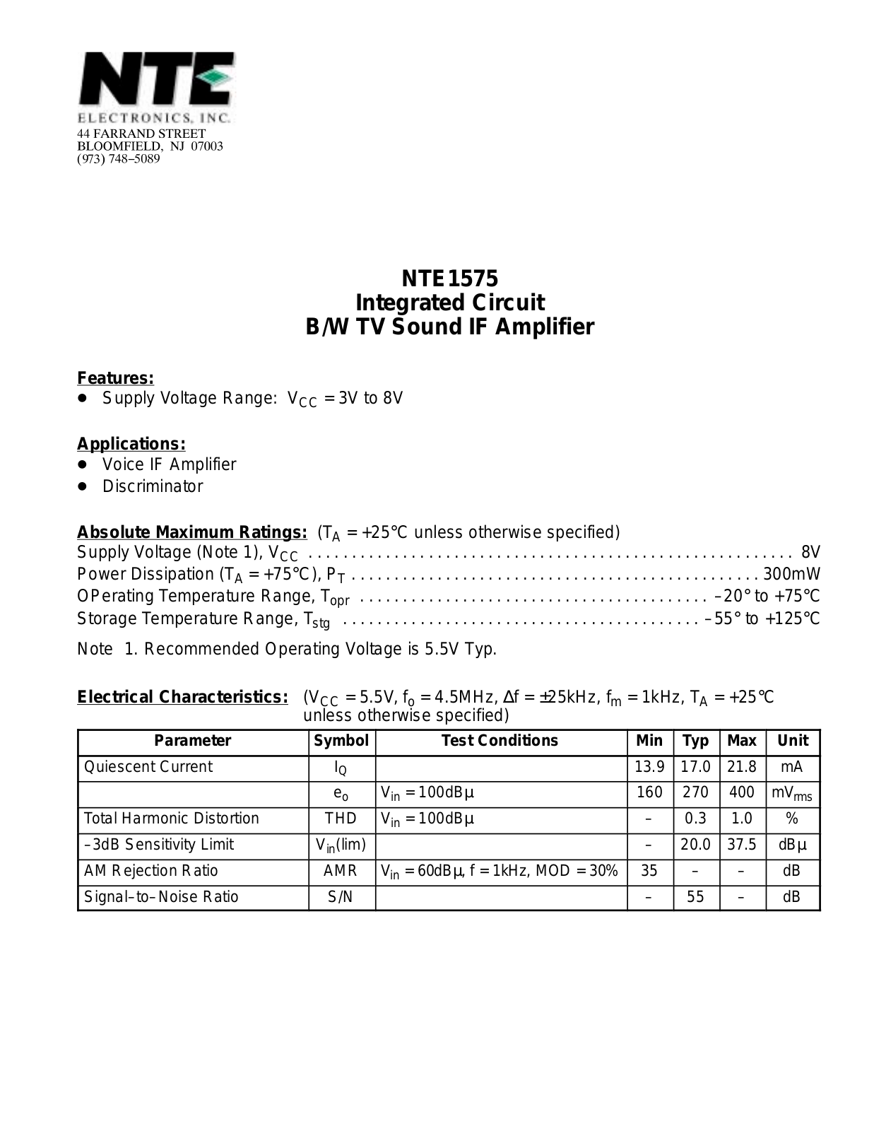 Datasheet NTE1575 Datasheet (NTE) - ManualMachine.com